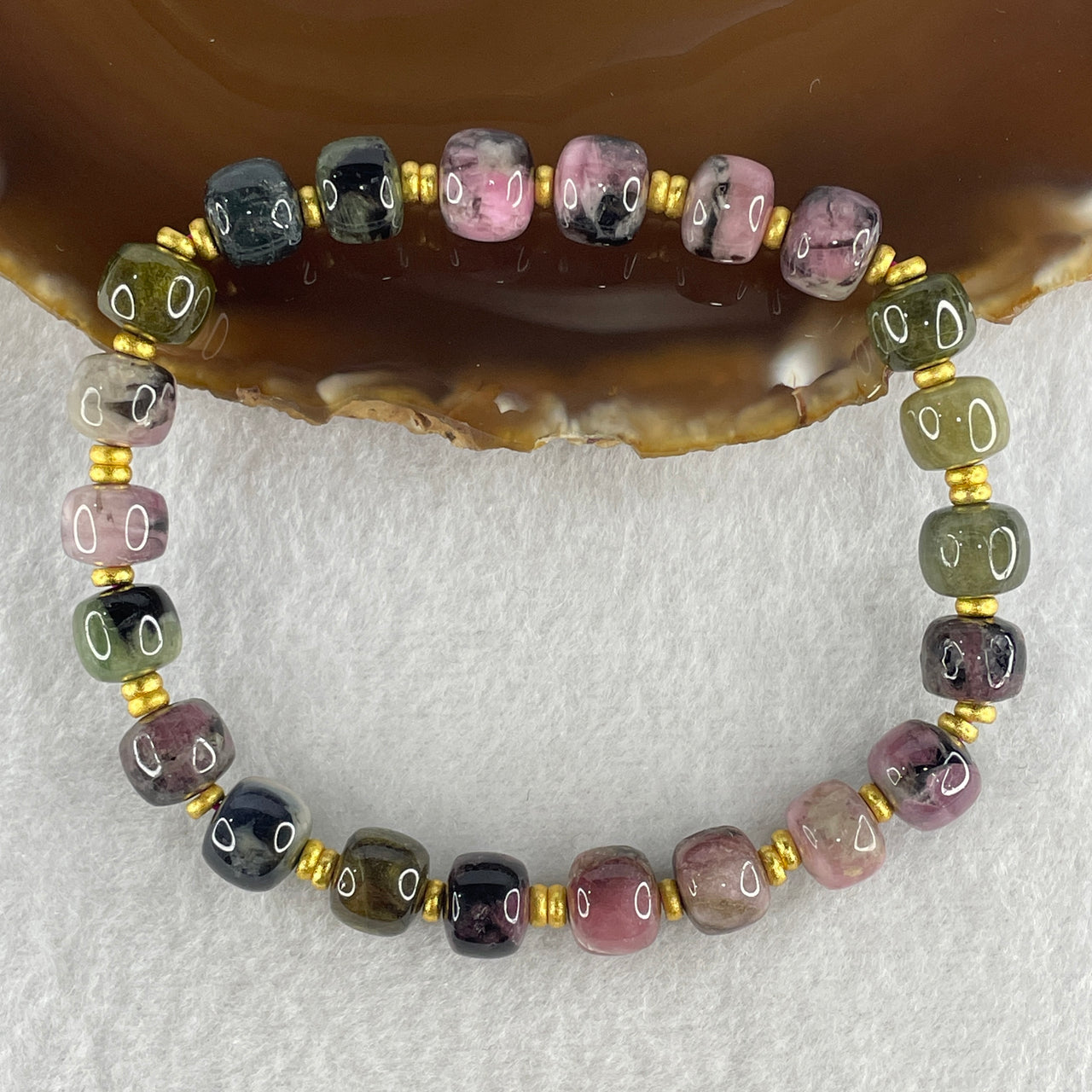 Certified Natural Multi Tourmaline Donut Beads Bracelet 30.00g 20cm 9.8mm 22Beads