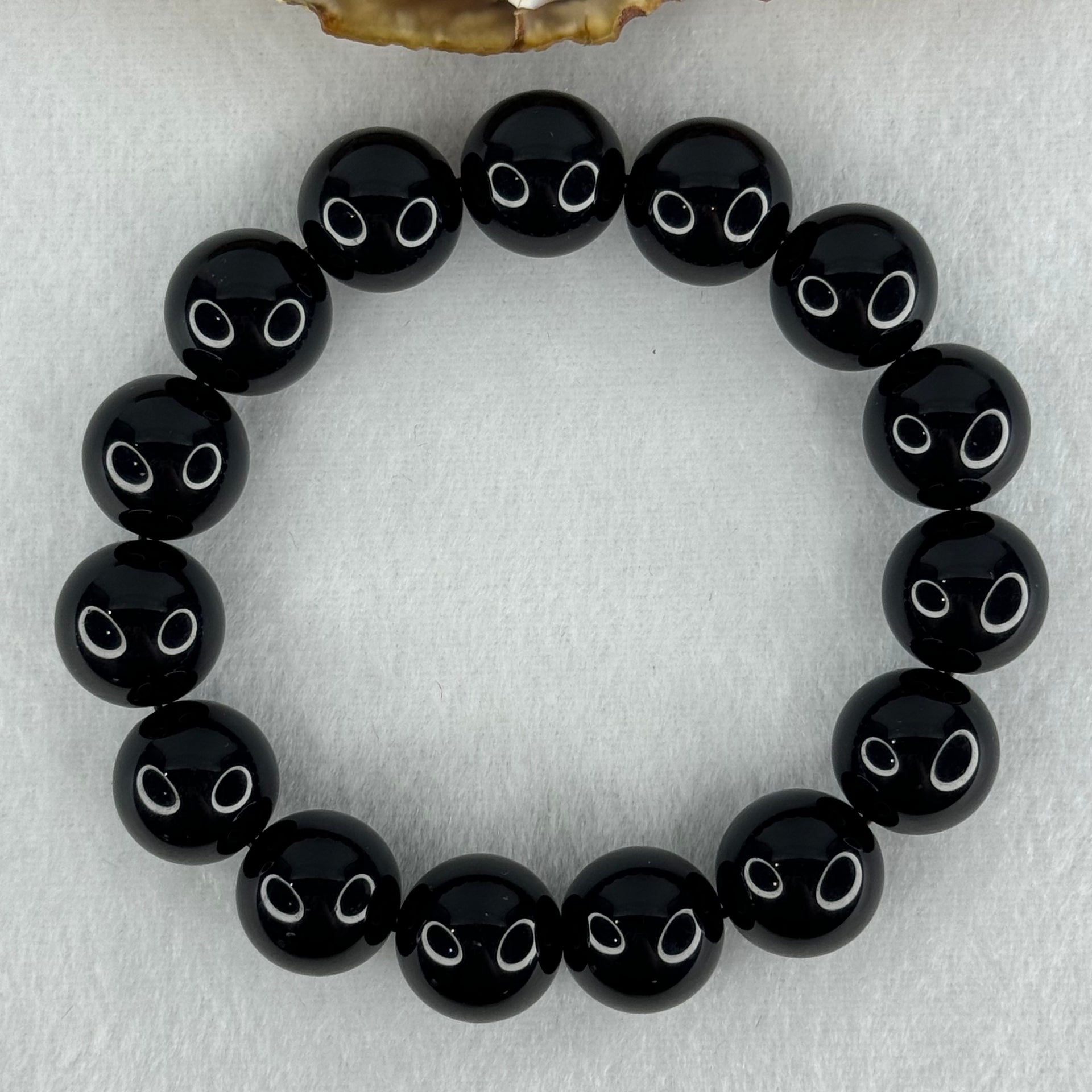 Natural Black Moldavite Meteorite Crystal Beads Bracelet 52.32g 18cm 14.3mm 15 Beads - Huangs Jadeite and Jewelry Pte Ltd