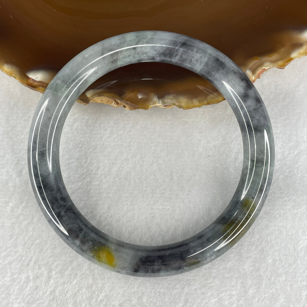 55.7mm Genuine Type A Jadeite Bangle - Grey Black Wuji with Yellow Natural Jadeite Jewelry - 48.18g Certified Untreated Large Jade Bracelet 9.6x9.5mm (Very Very Slight Internal Lines)
