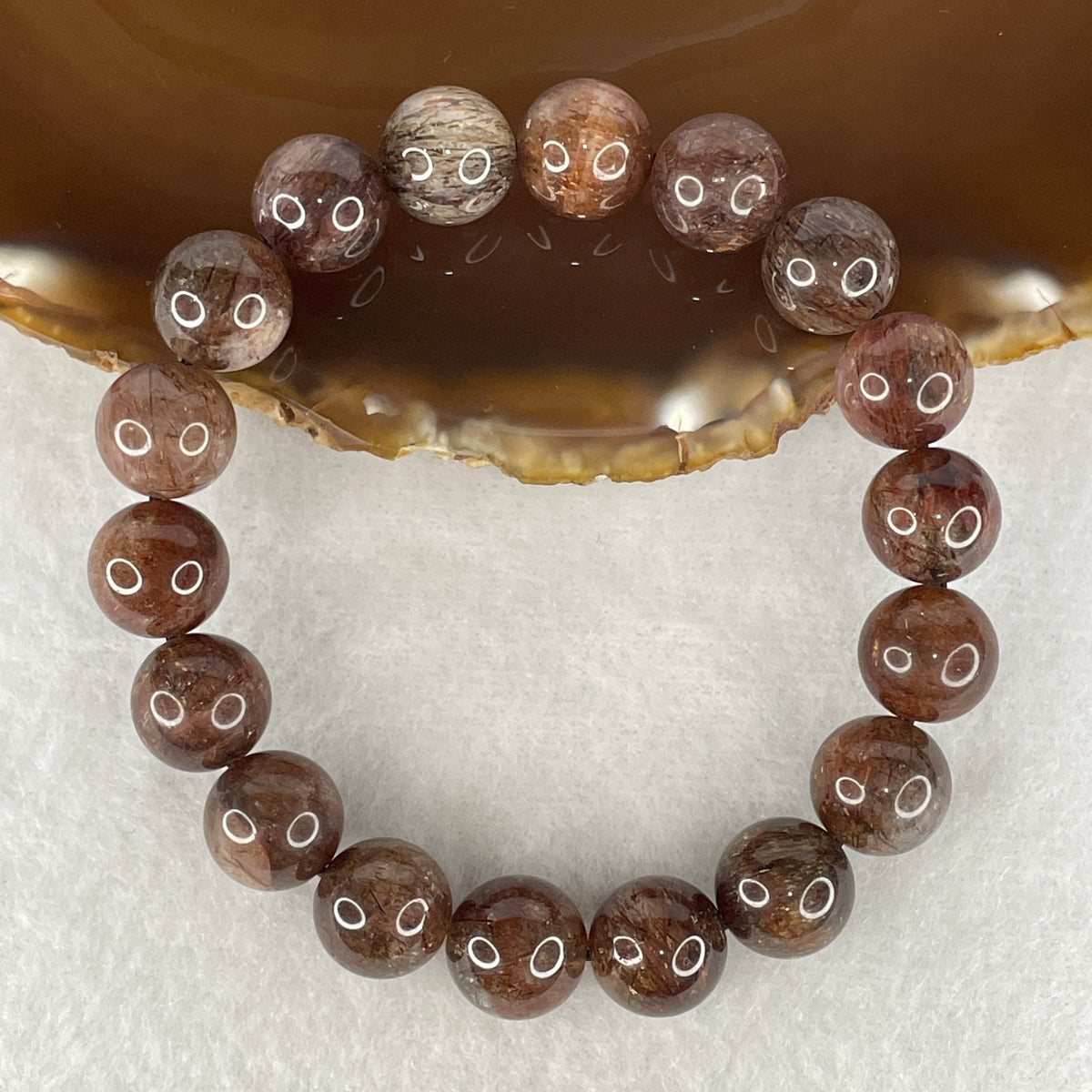 Natural Copper Rutilated Quartz Beads Bracelet | 11.8mm Copper Vitality Amulet (39.56g | 17cm Wrist | 18 Beads)