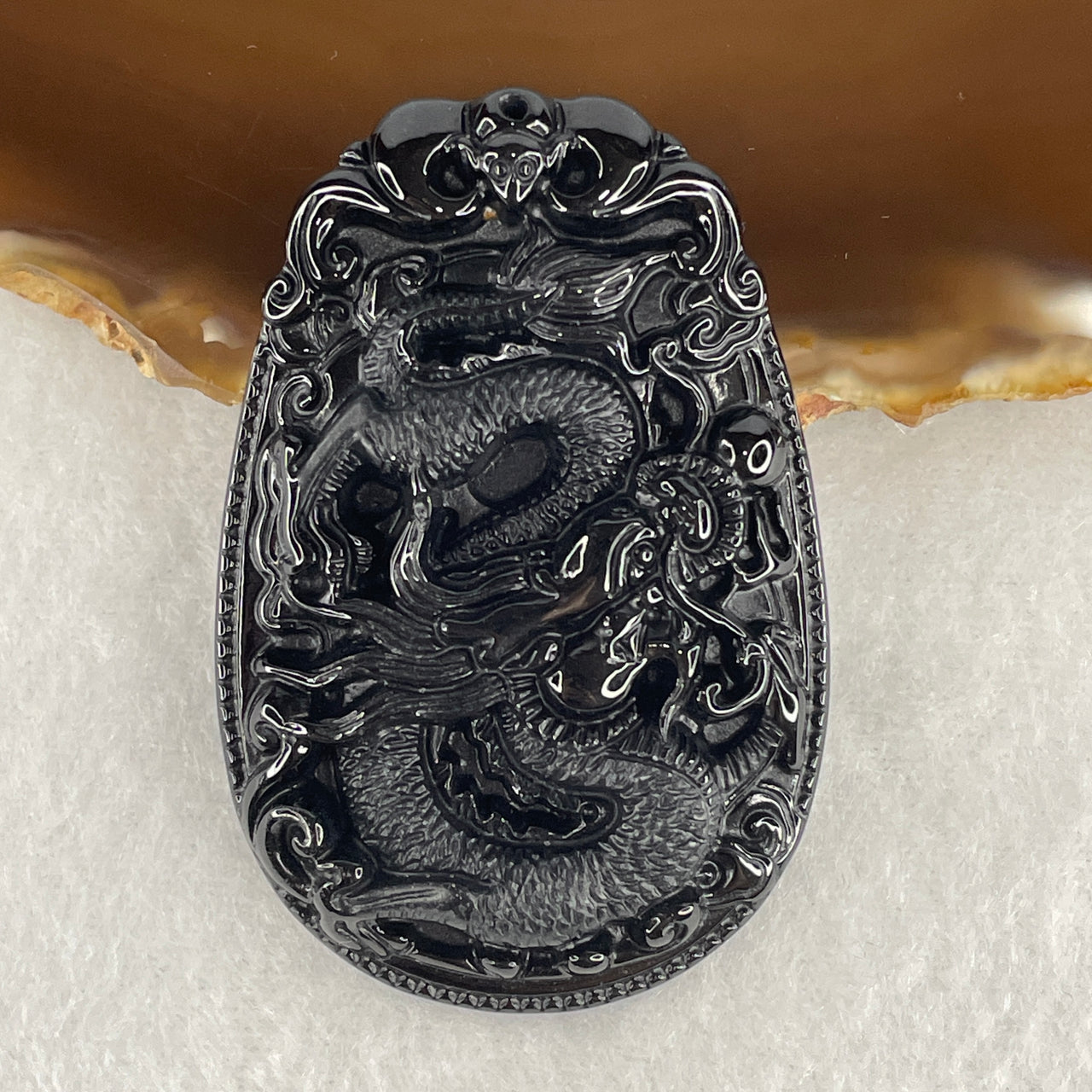 Certified Type A Opaque Black Omphacite Jadeite Dragon & Bat Pendant | Imperial Power, Swift Fortune & Dragon Zodiac Protection Talisman (25.77g | 60.3 x 40.2 x 9.8mm)