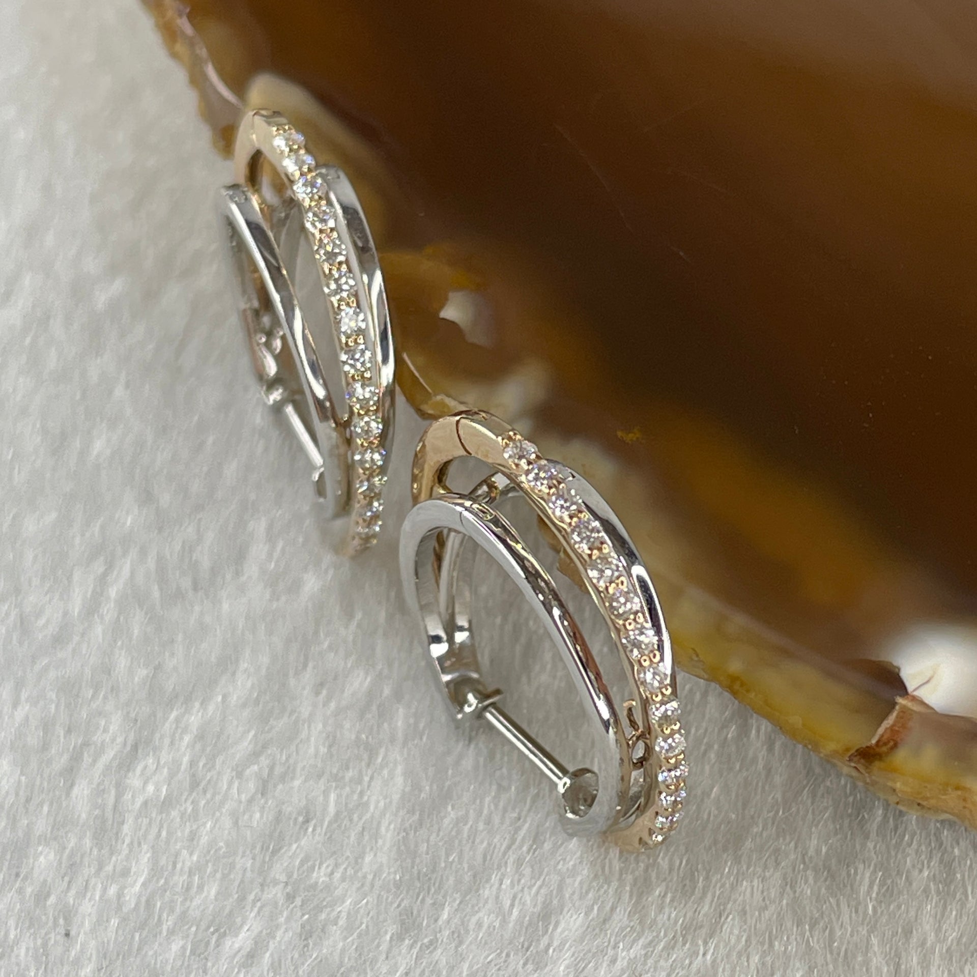 Natural Diamonds in 18K Rose and White Gold Earrings D0.15ct Total 4.2g - Huangs Jadeite and Jewelry Pte Ltd