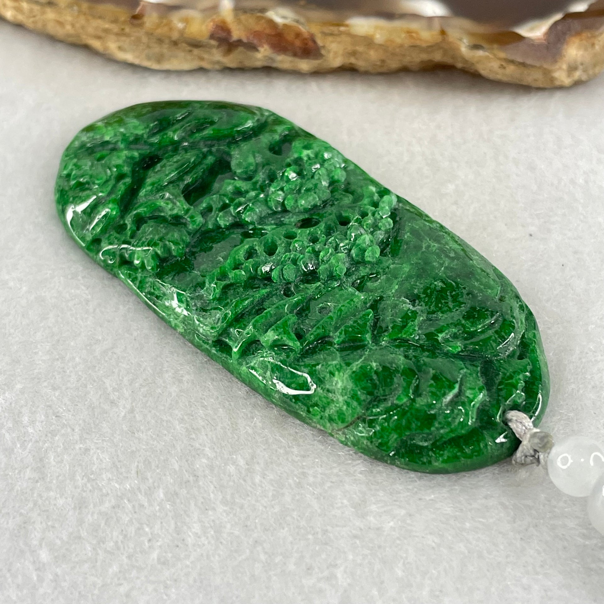 Type A Lao Keng Old Mine Full Spicy Green Jadeite Shan Shui with Guiren Benefactor Pendant 27.27g 63.1 by 29.9 by 6.8mm - Huangs Jadeite and Jewelry Pte Ltd