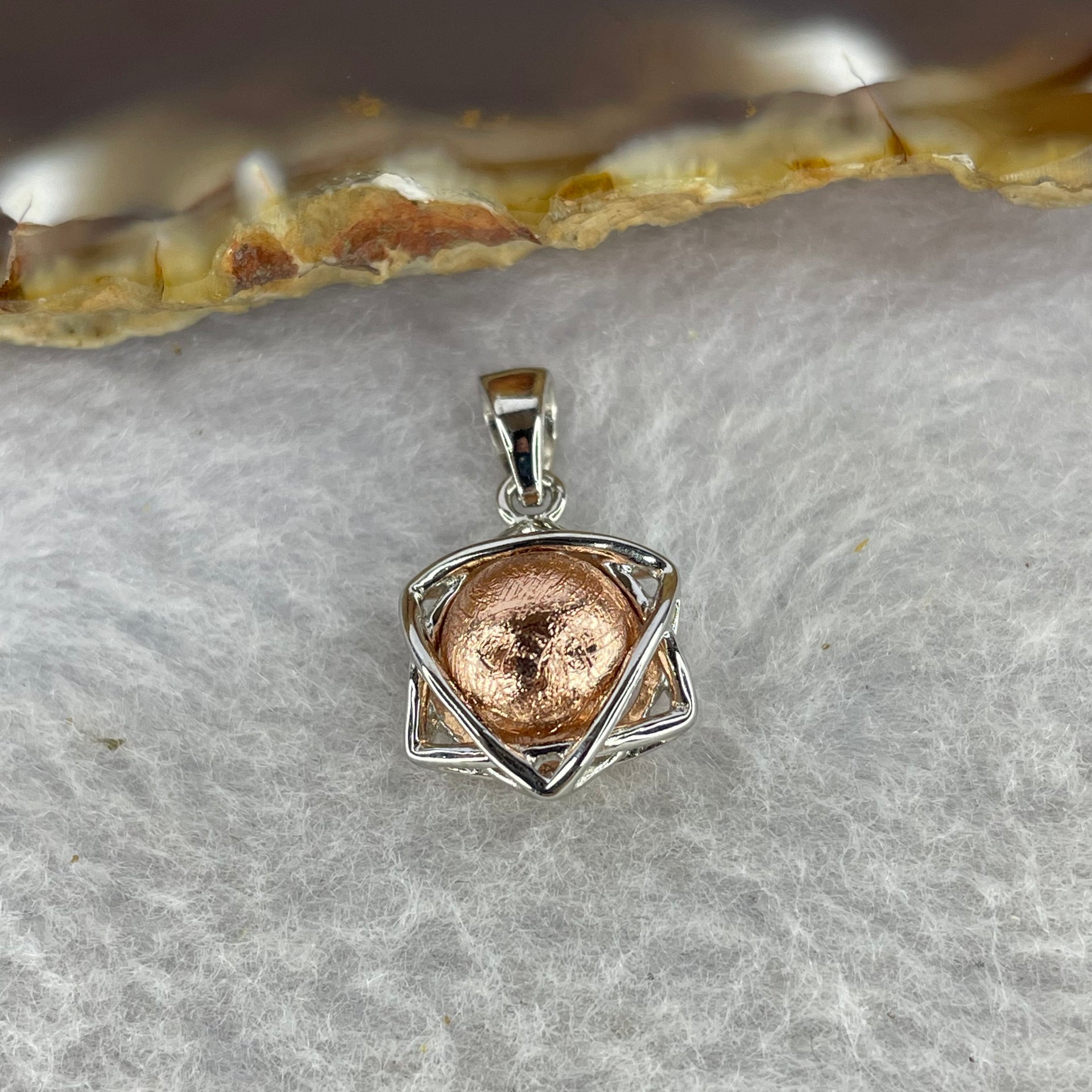 Meteorite in 925 Sliver Pendent (Rose Gold Color) 3.20g 14.1 by 13.2 by 8.0 mm - Huangs Jadeite and Jewelry Pte Ltd