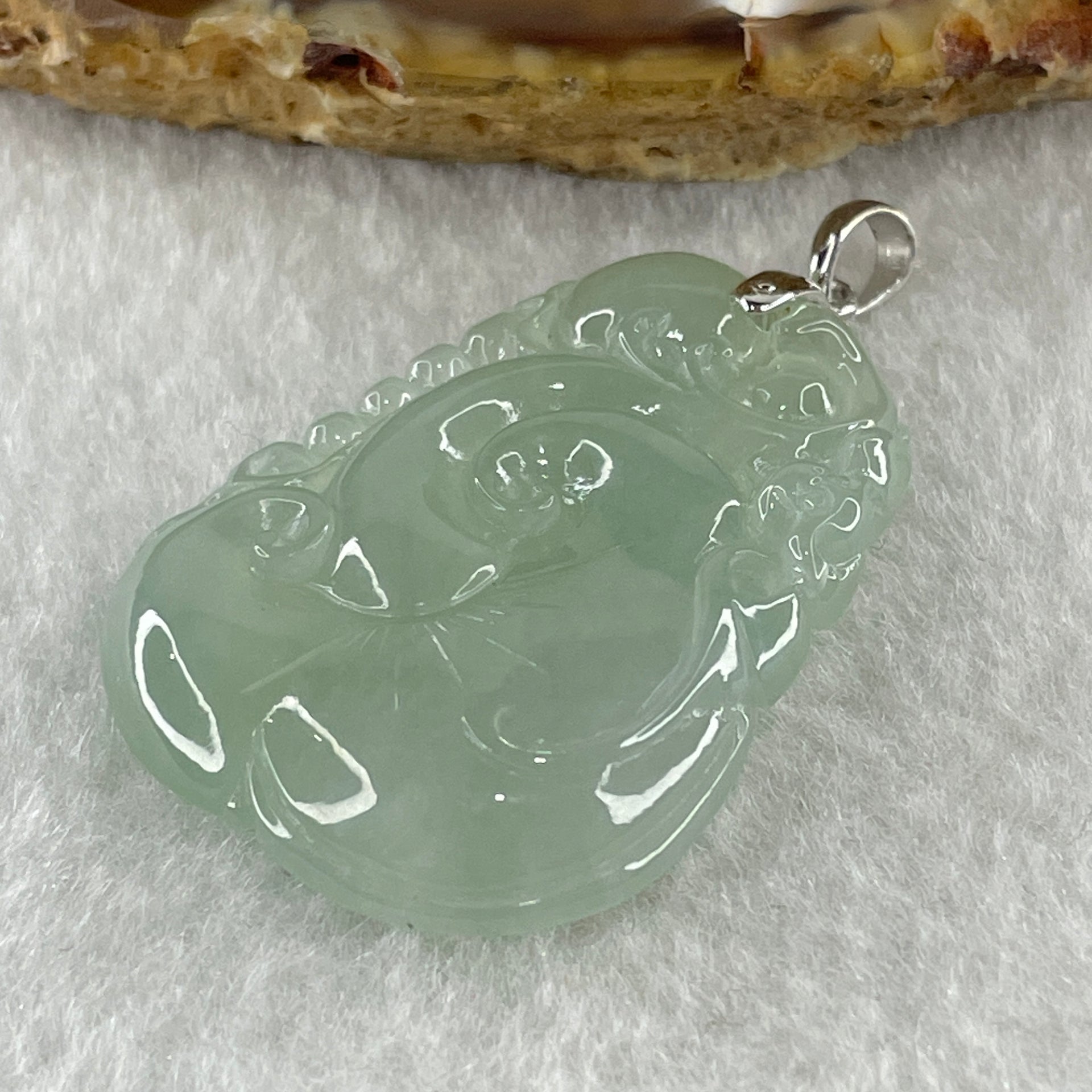 18K 750 White Gold Type A Icy Sky Blue Jadeite Ruyi with Bat Pendant 12.36g 35.5 by 26.6 by 7.1mm - Huangs Jadeite and Jewelry Pte Ltd