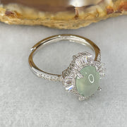 Type A Icy Light Sky Blue Jadeite Cabochon with Crystals in S925 Sliver Ring 2.55g 8.6 by 6.9 by 4.0mm - Huangs Jadeite and Jewelry Pte Ltd