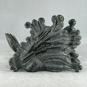 Natural Dark Green Serpentine Carp Fish with Wooden Stand Display 1,215.0g 160.0 by 120.0 by 230.0mm - Huangs Jadeite and Jewelry Pte Ltd