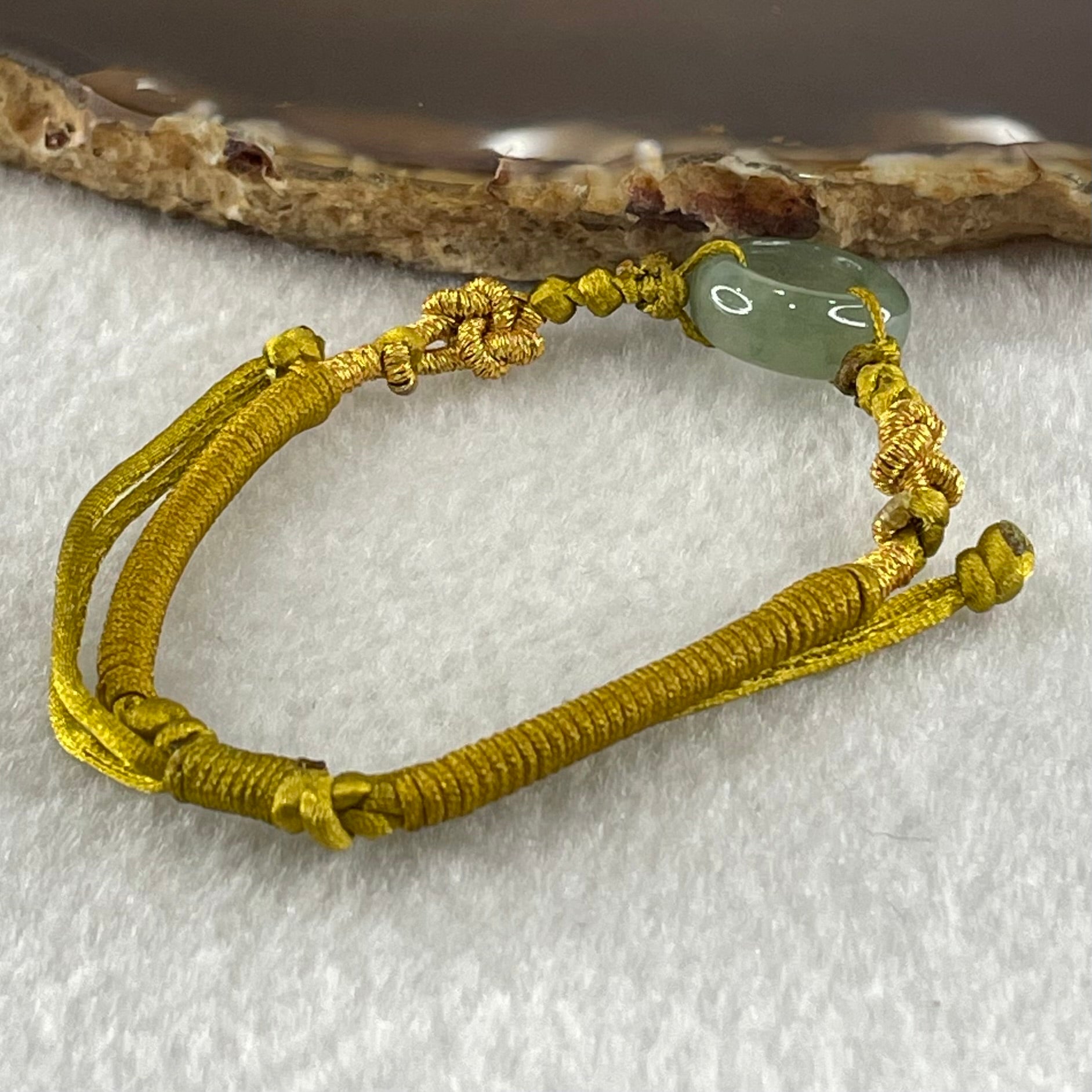 Type A Blueish Green Jadeite Ping An Kou String Bracelet 2.96g 15.1 by 6.3mm - Huangs Jadeite and Jewelry Pte Ltd