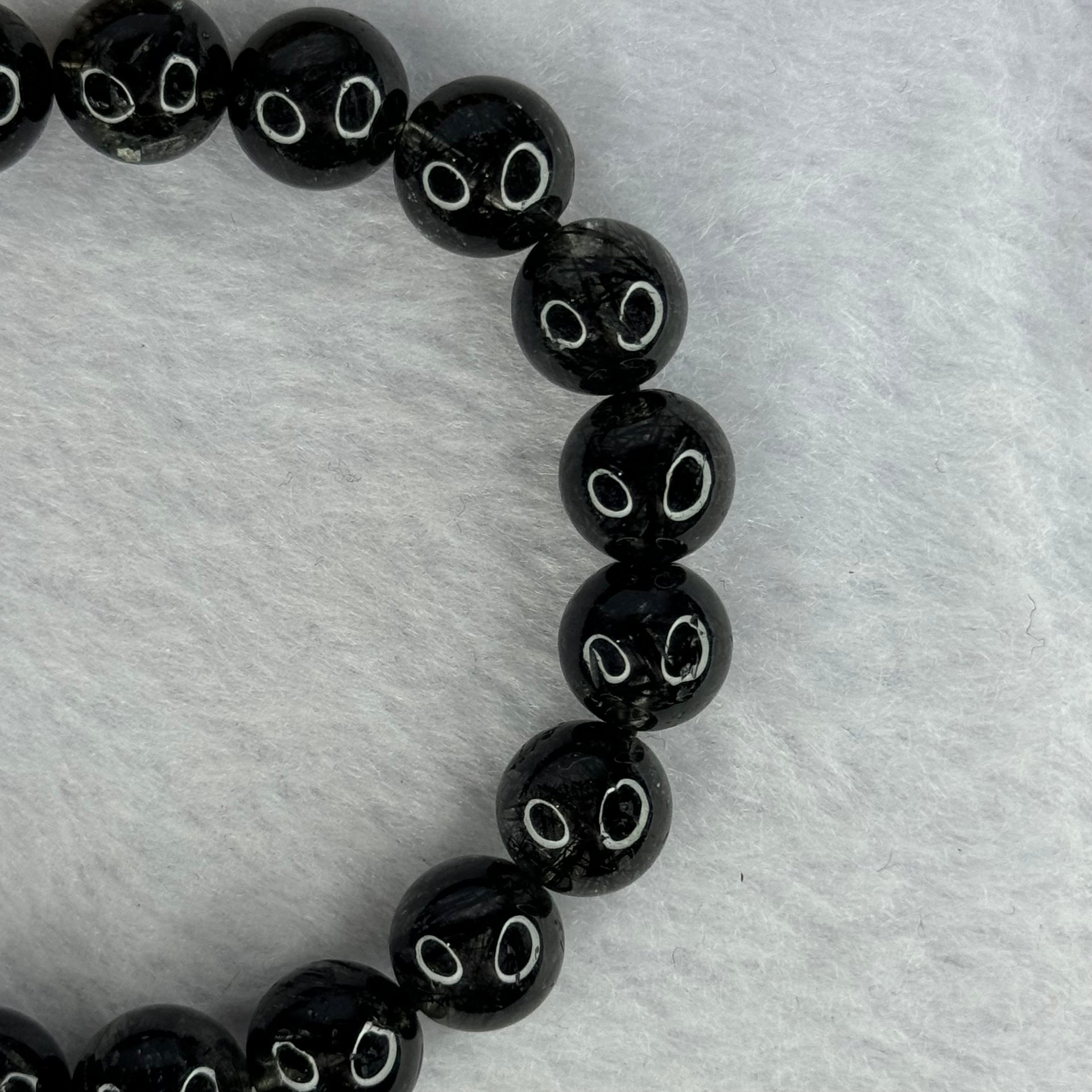 Natural Black Rutilated Quartz Beads Bracelet 天然黑发水晶手链 28.09g 16cm 10.4mm 19 Beads - Huangs Jadeite and Jewelry Pte Ltd