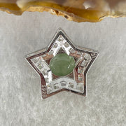 Type A Semi Icy Blueish Green Cabochon Jadeite in S925 Sliver Star with Crystal Charm 2.36g 7.4 by 6.5 by 3.0mm - Huangs Jadeite and Jewelry Pte Ltd