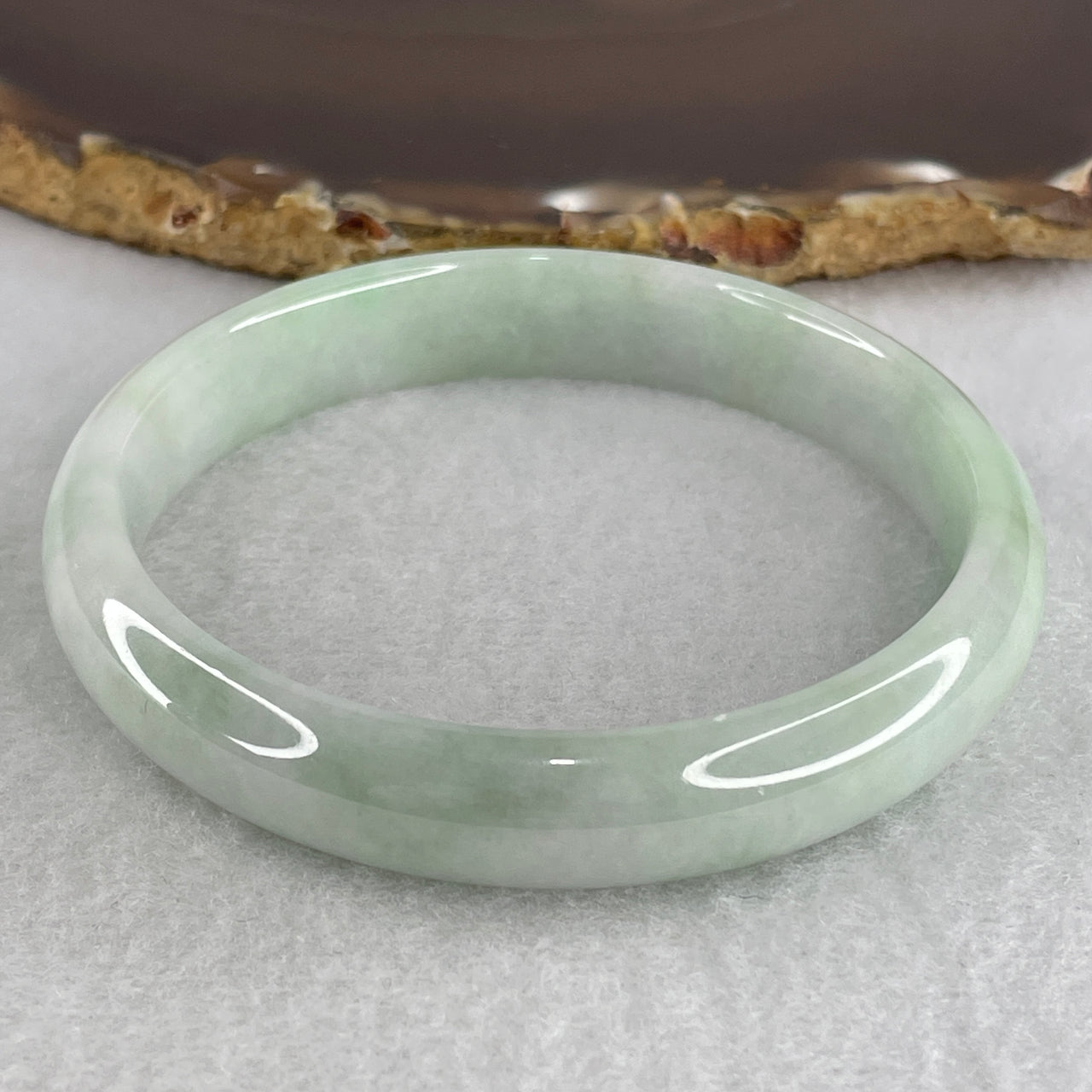 59.6mm Genuine Type A Jadeite Bangle - Large Size Faint Green Natural Jadeite Jewelry - 40.36g Wide Untreated Jade Bracelet for Women 11.6x6.4mm Wide (Very Slight Internal Lines)