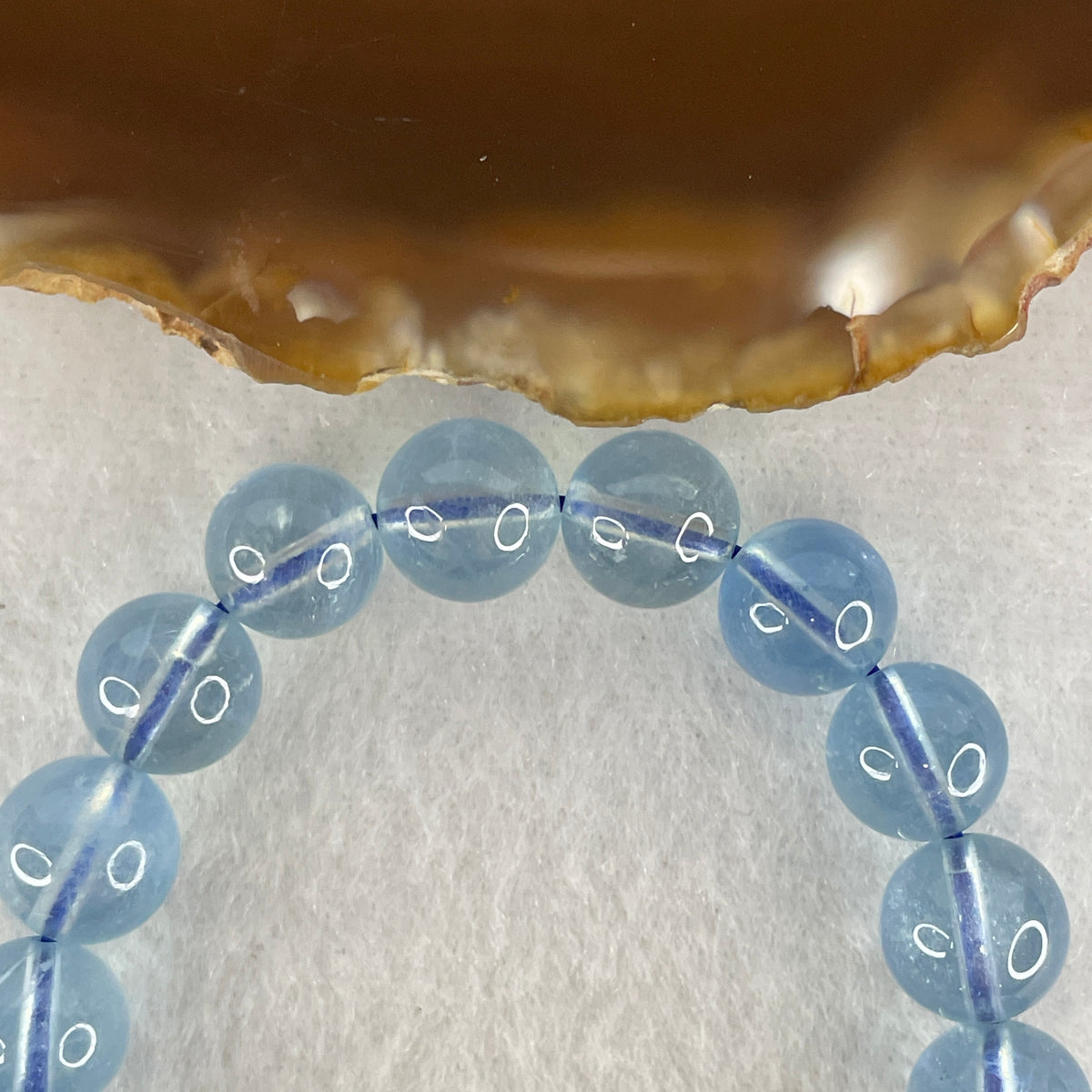 Certified Above Average Natural Aquamarine Beads Bracelet | 16cm with 21 Beads 9.4mm (22.45g | Ocean Blue Translucency | Throat & Third Eye Chakra Harmony, Tranquil Communication & Serene Wealth Shield)
