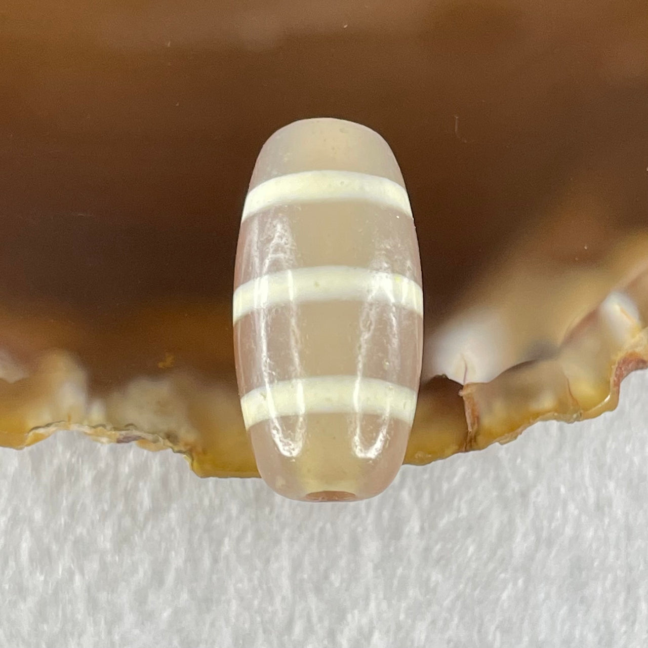 Natural Powerful Tibetan Old Oily Agate 3-Lines Dzi Bead Heavenly Master (Tian Zhu) 三行天诛 2.92g 20.0 by 10.0mm - Huangs Jadeite and Jewelry Pte Ltd