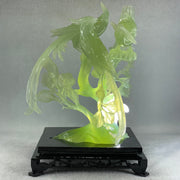 Natural Green Serpentine 3 Phoenix on Tree with Wooden Stand Display 1,022.5g 175.0 by 150.0 by 245.0mm - Huangs Jadeite and Jewelry Pte Ltd