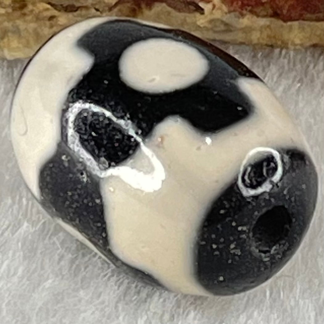 Natural Powerful Tibetan Old Oily Dark Brown With White Agate 3 Eyes Dzi Bead Heavenly Master (Tian Zhu) 三眼天诛 4.36g 17.7 by 12.9mm - Huangs Jadeite and Jewelry Pte Ltd