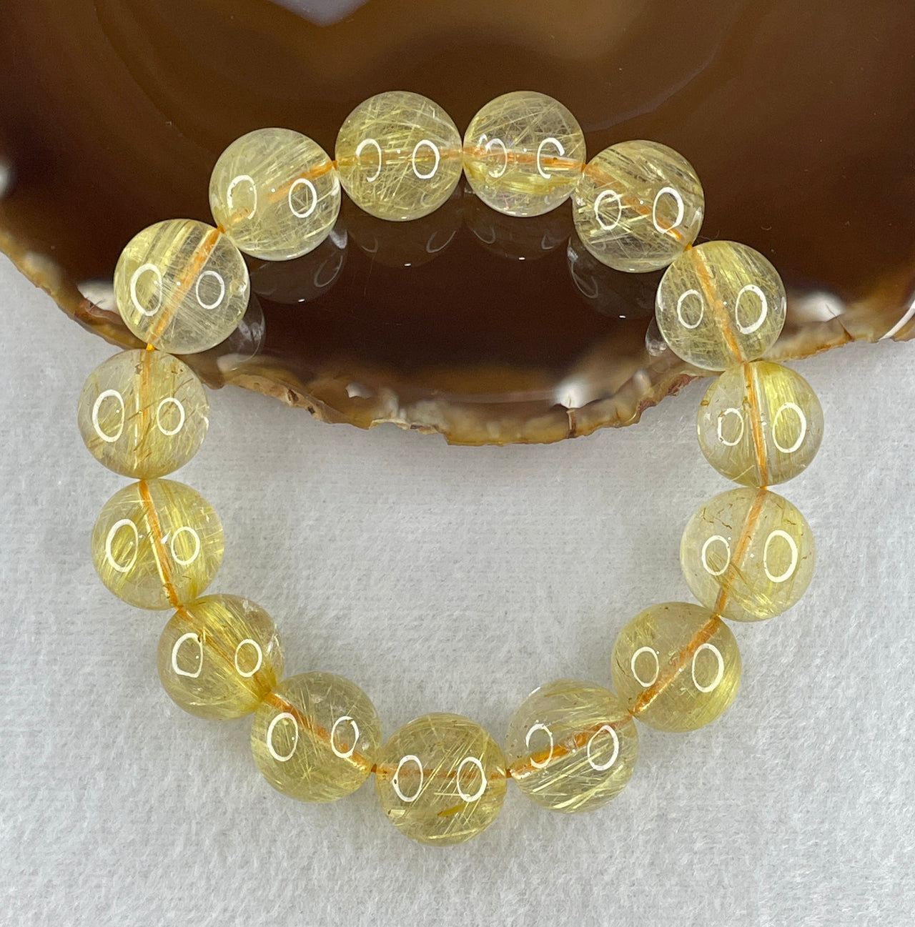 Good Grade Natural Golden Rutilated Quartz Beads Bracelet 76.36g 18cm 15.8mm 15 Beads
