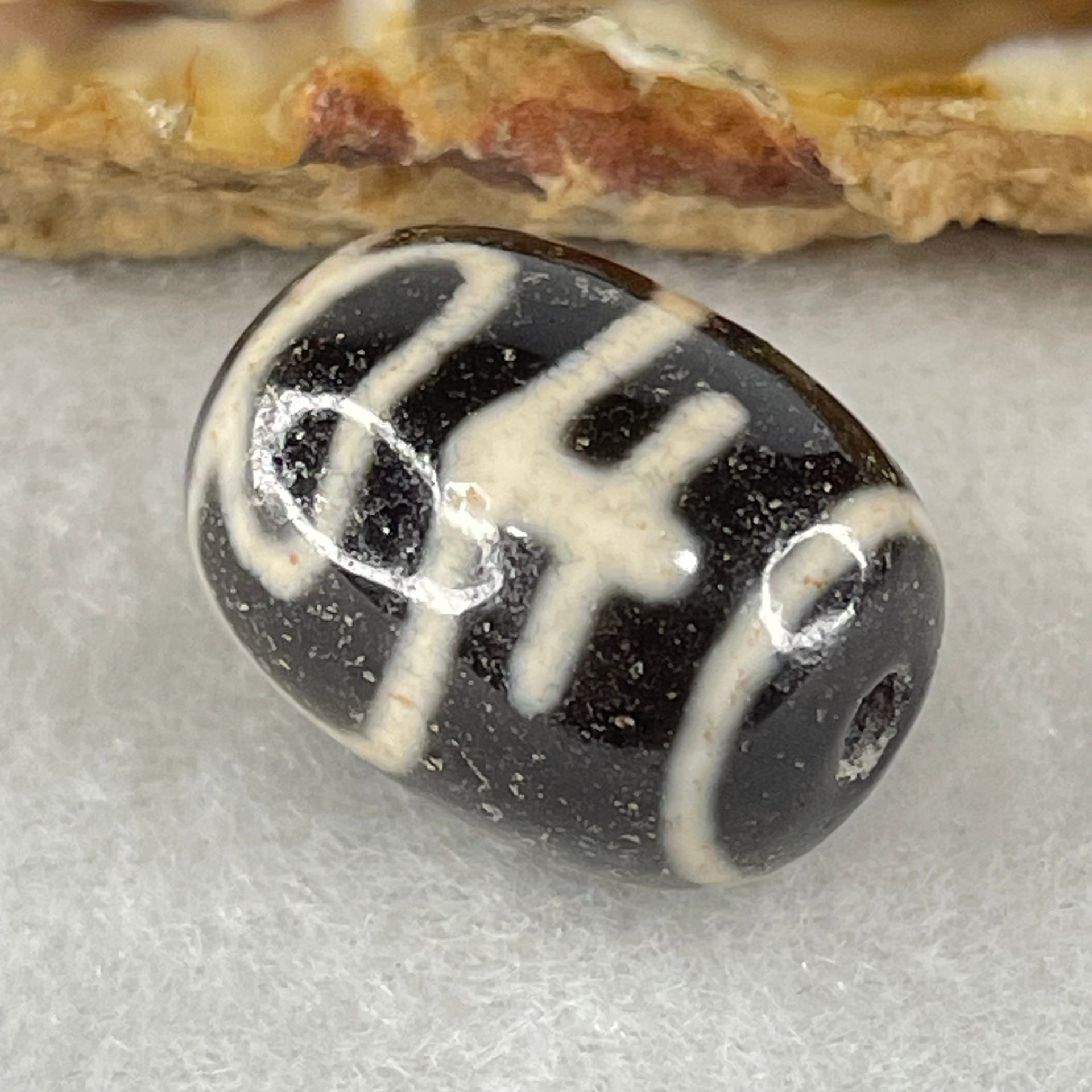 Natural Powerful Tibetan Old Oily Agate Double Nectar Vessel Dzi Bead Heavenly Master (Tian Zhu) 花蜜容器眼天珠 4.75g 17.8 by 13.3mm - Huangs Jadeite and Jewelry Pte Ltd