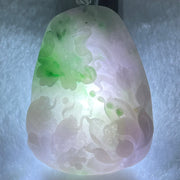 Type A Lavender with Spicy Green Patches Jadeite Lotus Flower and Double koi 51.34g 56.8 by 42.2 by 11.8mm - Huangs Jadeite and Jewelry Pte Ltd