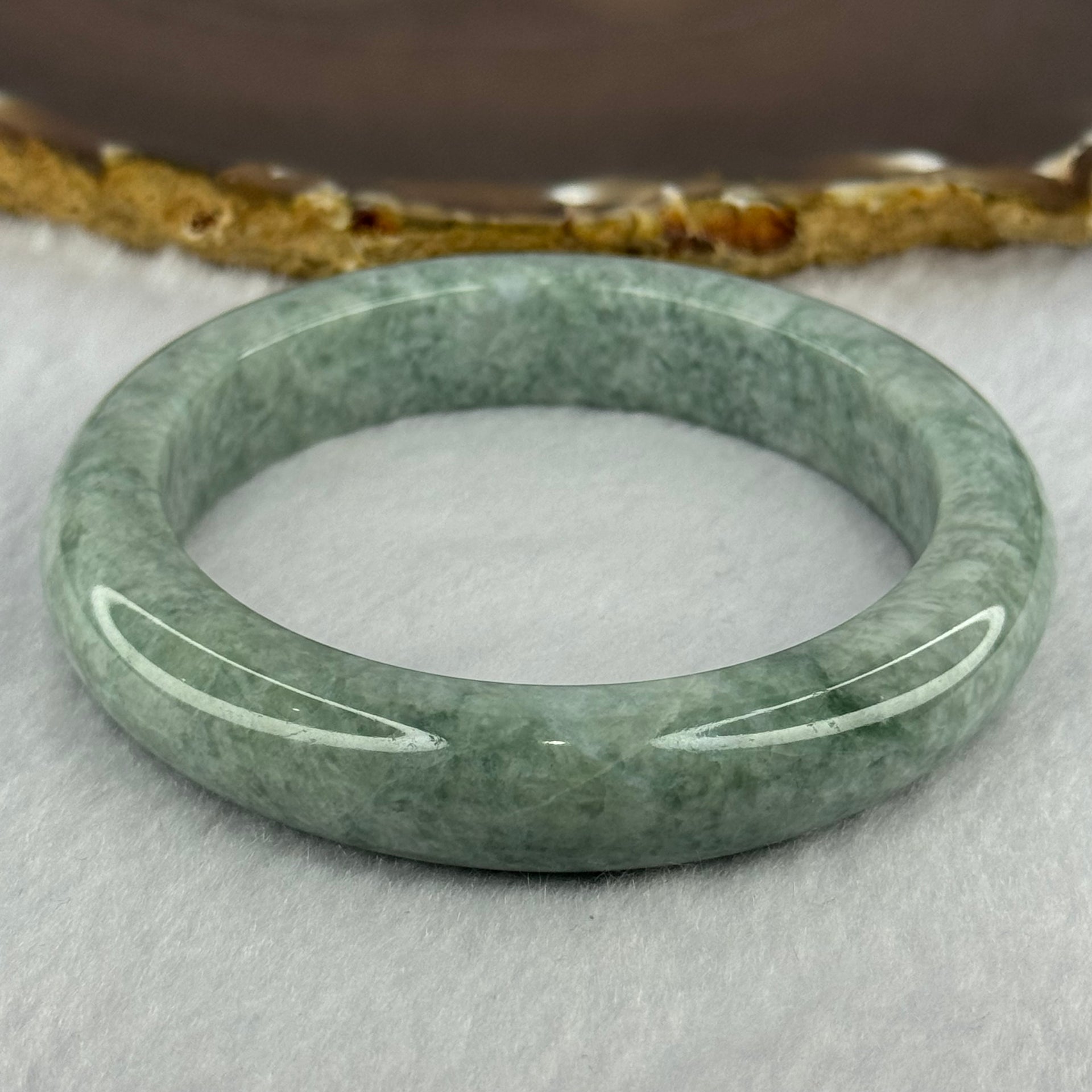 Type A Blueish Green with White Spots Jadeite Bangle 72.39g 13.4 by 9.6mm Inner Diameter 59.8mm (Very Slight External Rough) - Huangs Jadeite and Jewelry Pte Ltd