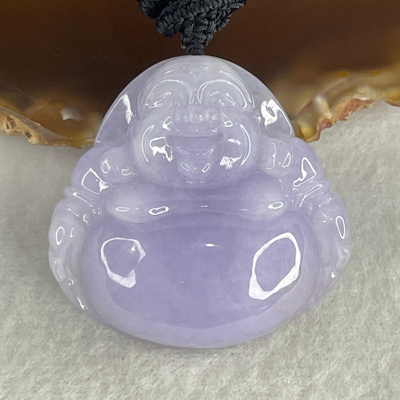 Certified Natural Type A Full Lavender Jadeite Milo Buddha Pendant | Masterpiece Hand-Carved Myanmar Feicui | Supreme Wealth, Infinite Joy & Spiritual Sovereignty Amulet (35.23g | 40.0x40.7x12.5mm)
