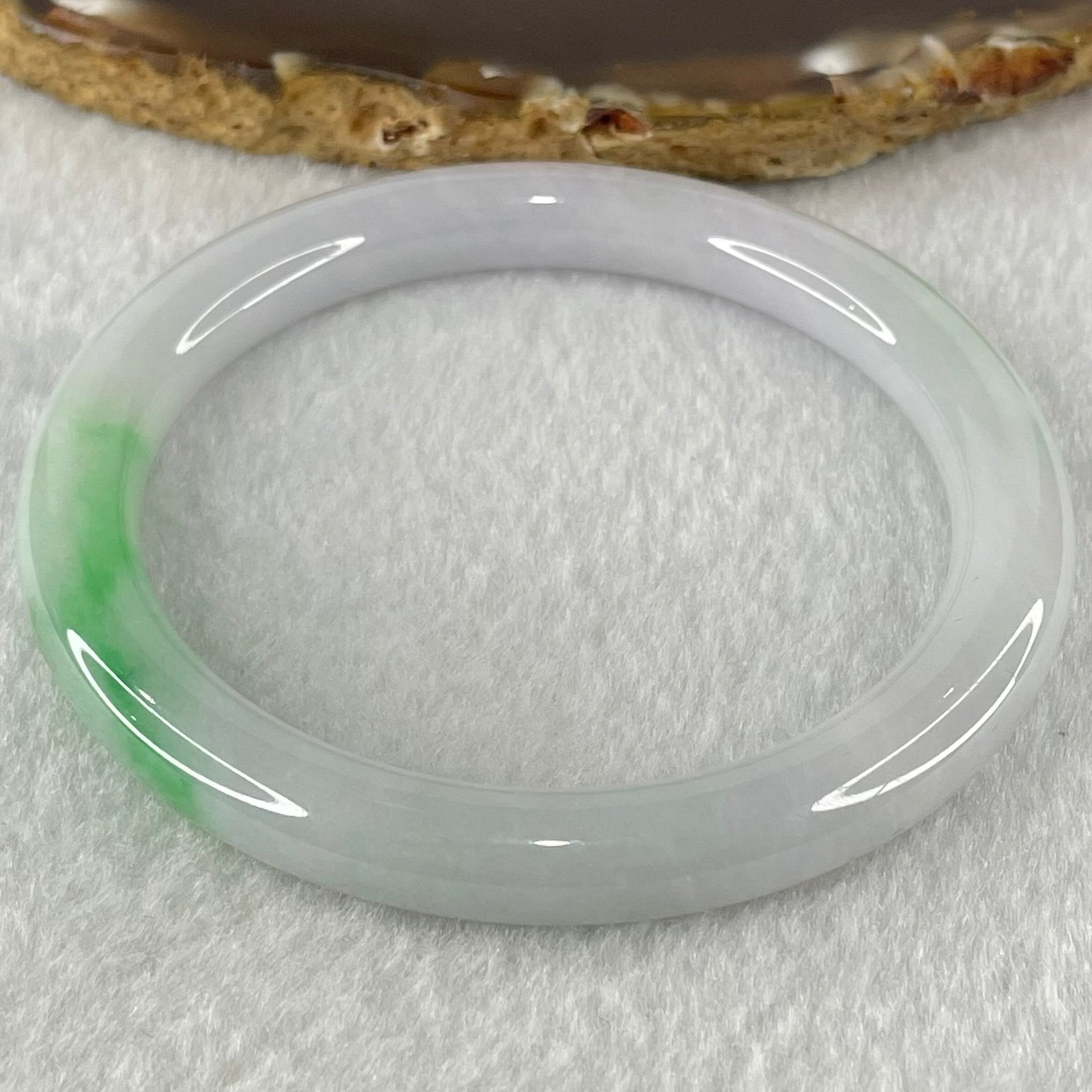 Type A Faint Lavender with Emerald Green Piao Hua Jadeite Floral Bangle 35.49g Internal Diameter 56.1mm 8.1 by 8.3mm - Huangs Jadeite and Jewelry Pte Ltd