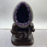 Natural Deep Purple Amethyst Egg with Wooden Stand Display Total 4,752.0g 160.0 by 155.0 by 265.0mm - Huangs Jadeite and Jewelry Pte Ltd