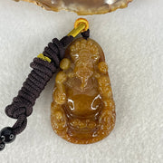 Grand Master Type A Brownish Red with Green Jadeite Cai Shen Ye God of Fortune Pendant 27.91g 53 by 32.7 by 10.5mm - Huangs Jadeite and Jewelry Pte Ltd