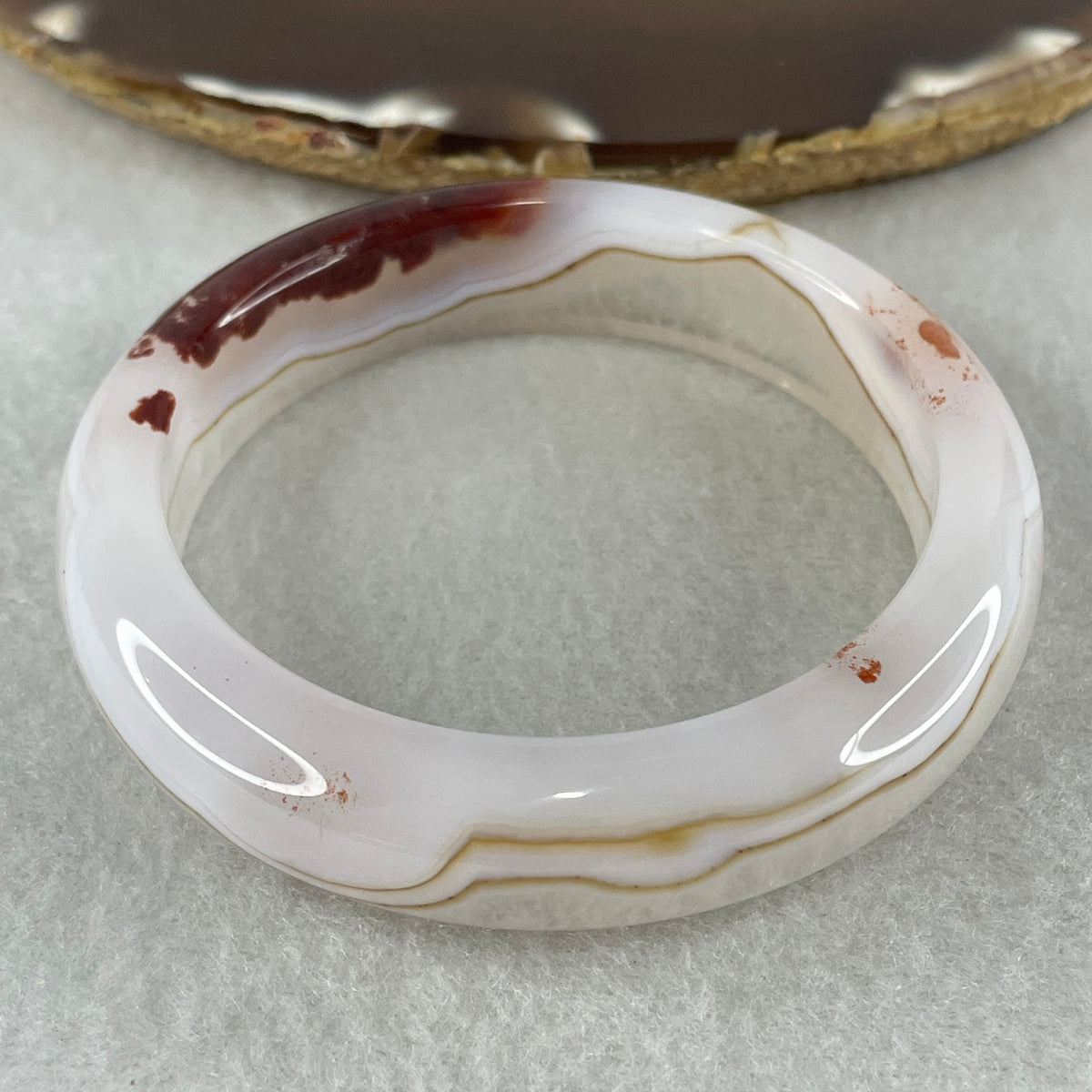 Natural White with Red Flower Agate Bangle 50.12g Inner Diameter 56.0mm 14.0 by 9.0mm - Huangs Jadeite and Jewelry Pte Ltd