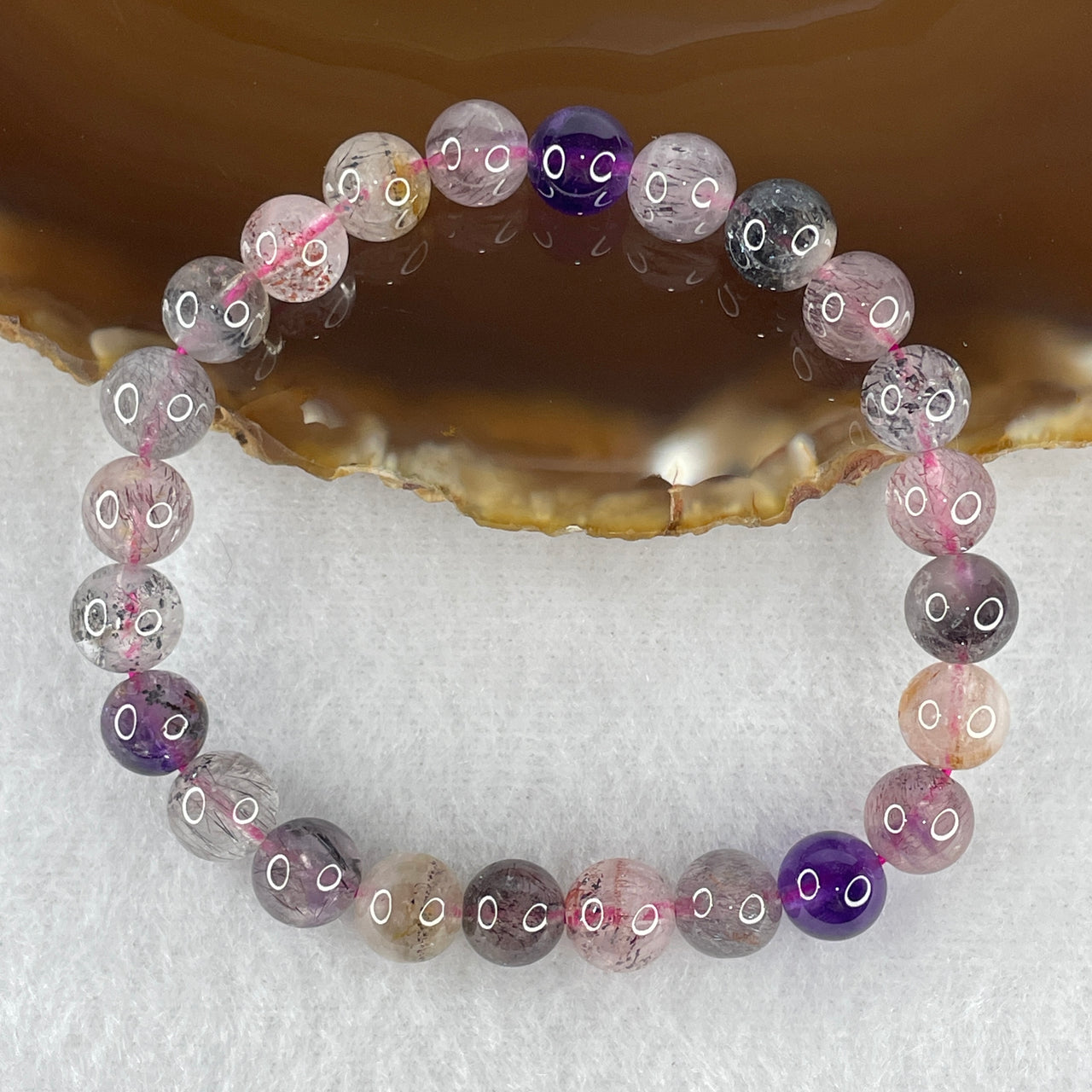 Certified Above-Average Grade Natural Super 7 Crystal Beads Bracelet | Fluid High-Clarity Elegant Strand | Authentic Sacred Seven Multi-Mineral Inclusions Quartz Spiritual Catalyst & Auric Shield Bracelet (14.99g | 15cm Length | 7.8mm | 24 Beads)