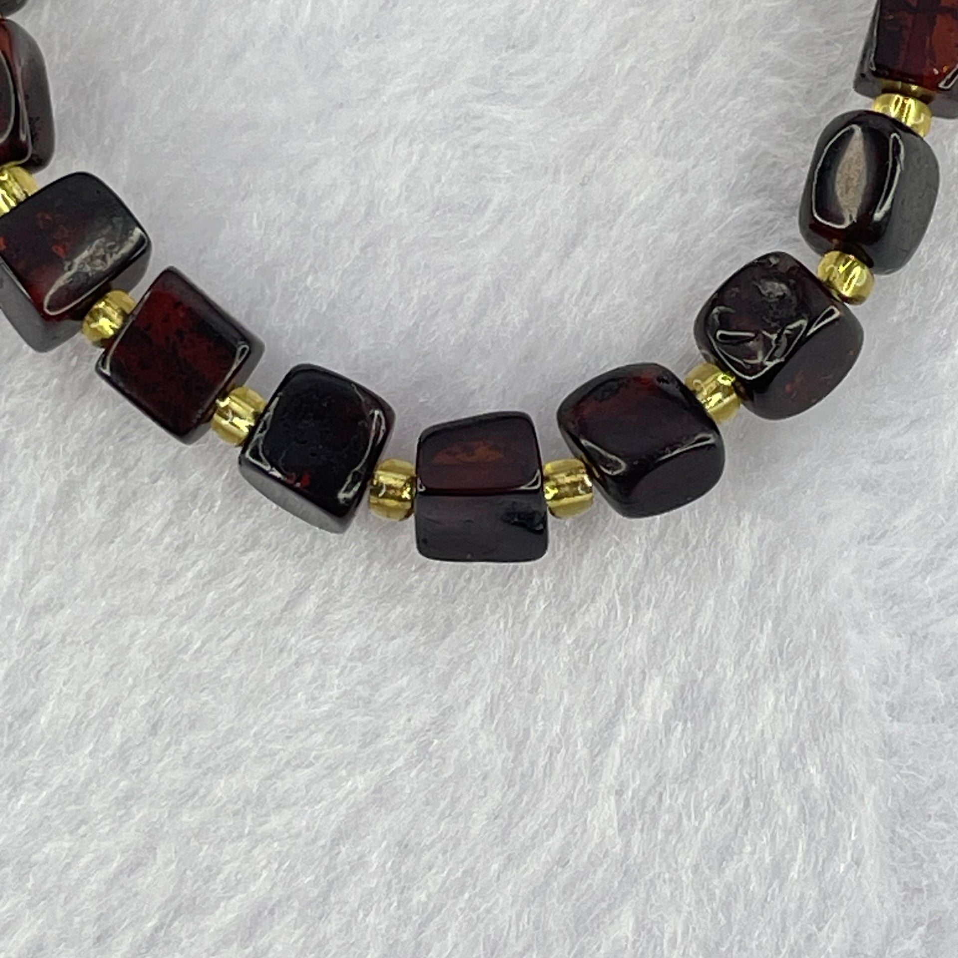 Natural Dark Blood Red Amber Cubes Bracelet 天然血珀手链 4.89g 15.5cm 6.3mm 22 Beads - Huangs Jadeite and Jewelry Pte Ltd