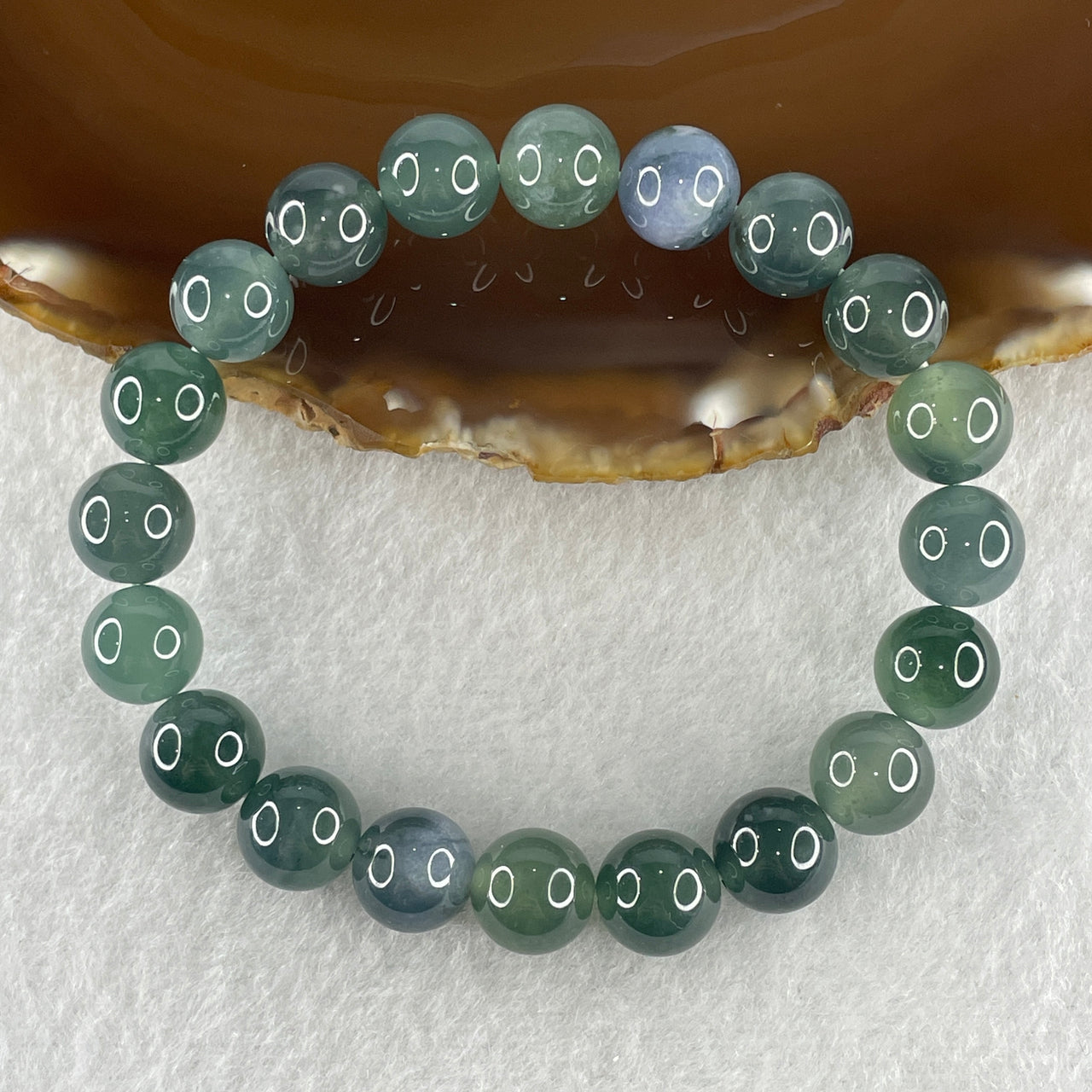 Certified Good Grade Natural Type A Icy Blueish Green with Lavender Jadeite Beads Bracelet 33.70g 16cm 10.0mm 20 Beads