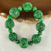 Antique Natural Type A Old mine Spicy Green Jadeite Dragon and Bat Bracelet 46.77g 14.8 by 13.9 by 15.6mm 12cm - Huangs Jadeite and Jewelry Pte Ltd