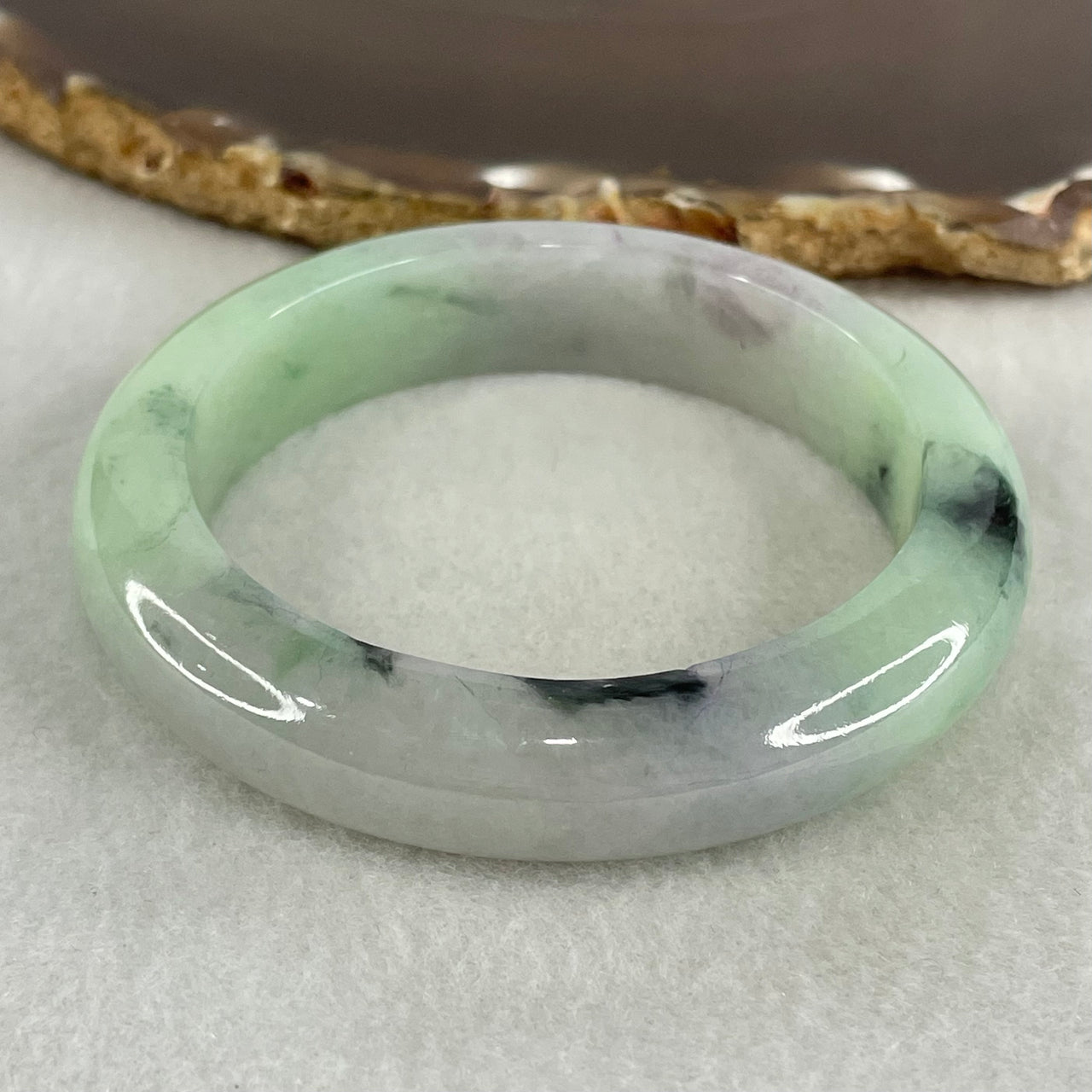 Type A Green Lavender with Dark Green Piao Hua Jadeite Bangle 58.88g Internal Diameter 52.7mm 12.9 by 8.7mm (Internal Lines with External Rough, Burnt) - Huangs Jadeite and Jewelry Pte Ltd