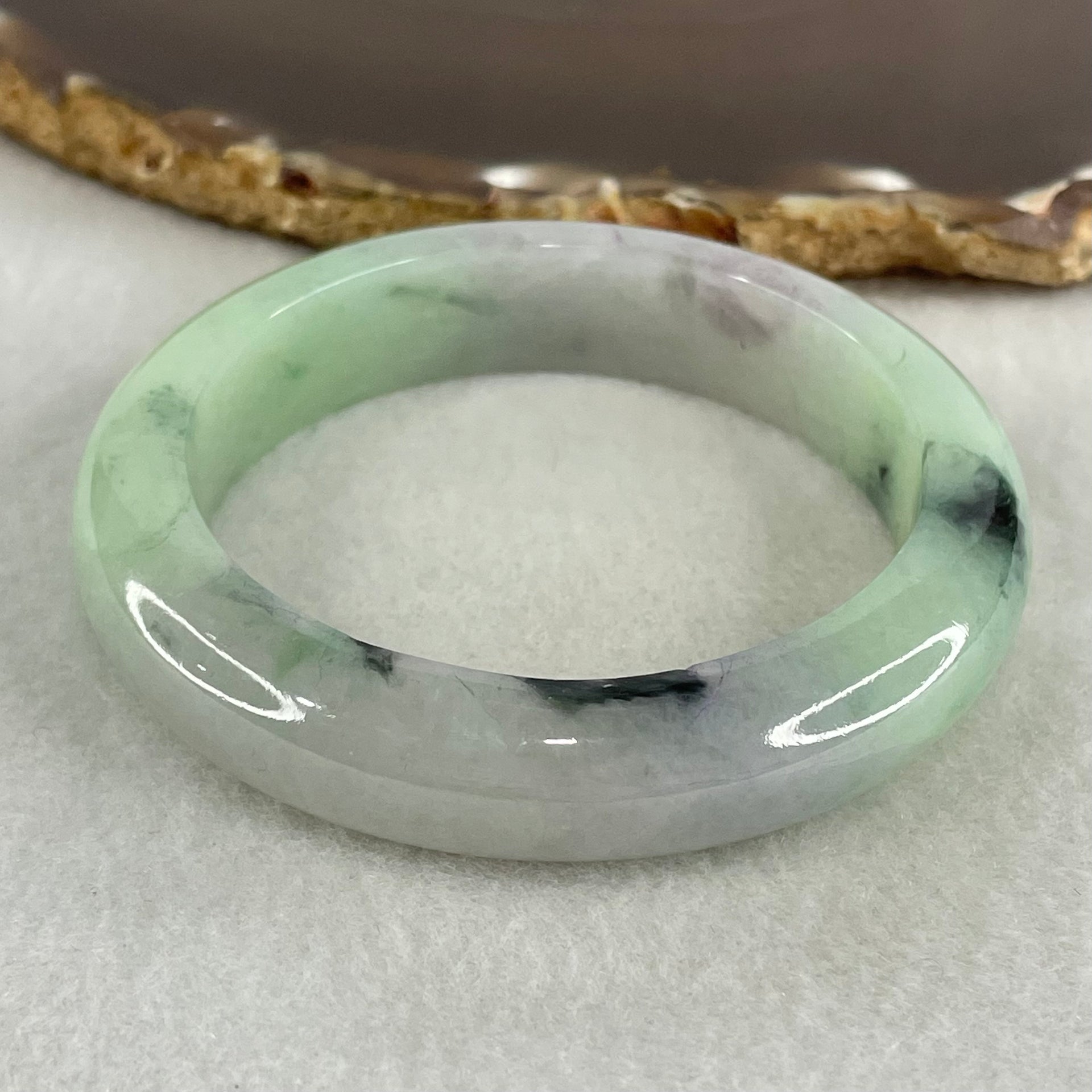 Type A Green Lavender with Dark Green Piao Hua Jadeite Bangle 58.88g Internal Diameter 52.7mm 12.9 by 8.7mm (Internal Lines with External Rough, Burnt) - Huangs Jadeite and Jewelry Pte Ltd