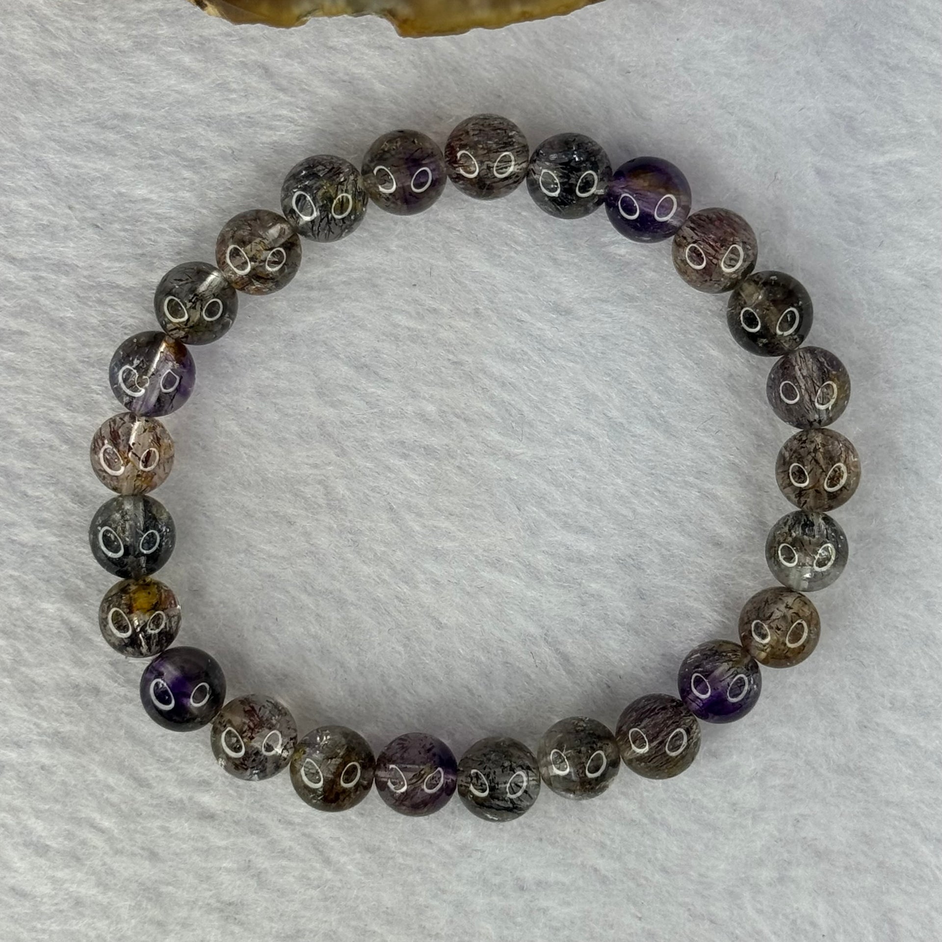 Rare Very Good Grade Natural Transparent Yellowish Black Super 7 Beads Bracelet 非常好的等级天然透明深黄黑色超级七珠手链 12.70g 14.5cm 7.3mm 25 Beads - Huangs Jadeite and Jewelry Pte Ltd