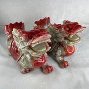 Antique Natural Red Green Marble Long Gui Dragon Turtle Pair Total Weight 2,753.5g each about 155.0 by 70.0 by 11.0mm (Slight Chips) - Huangs Jadeite and Jewelry Pte Ltd