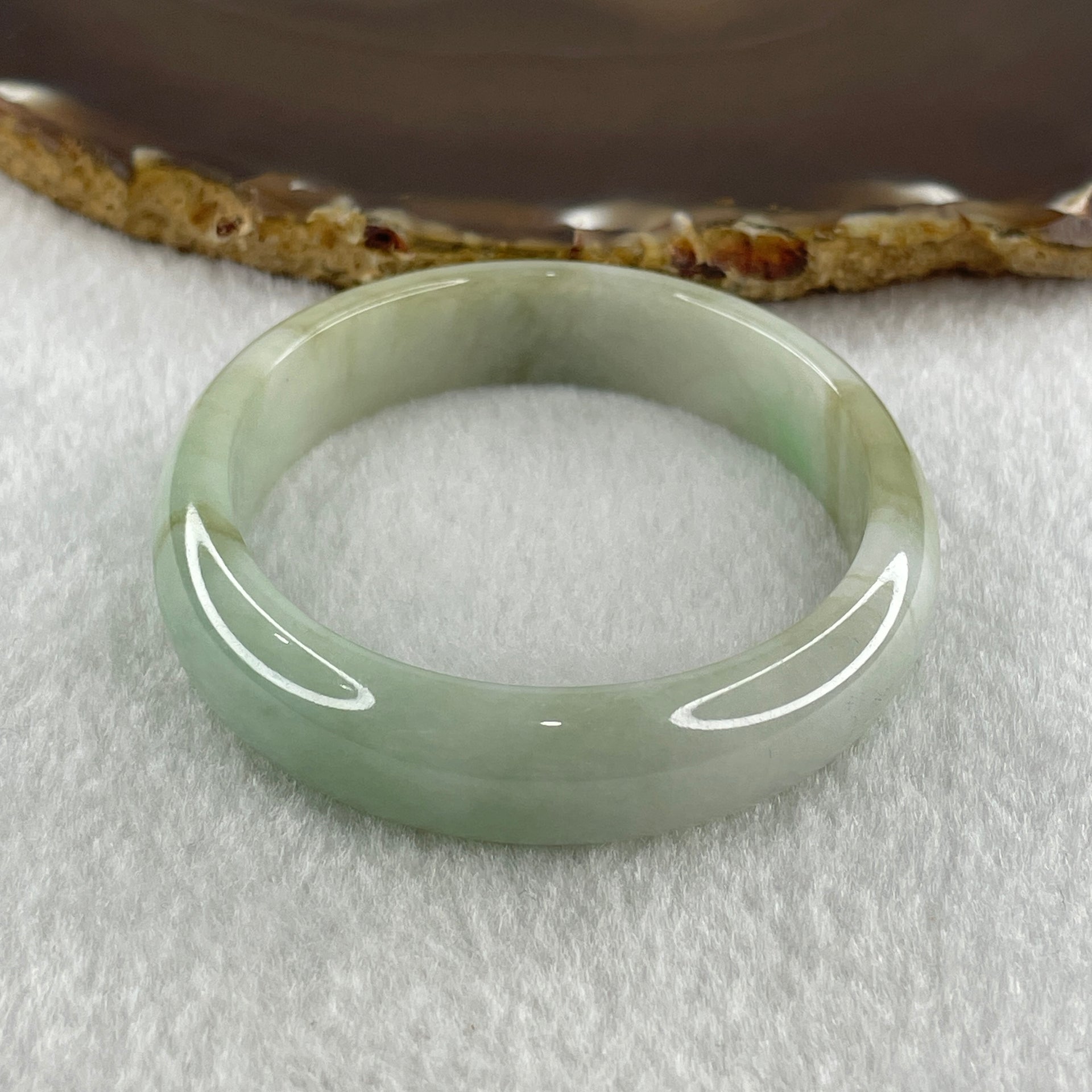 Natural Type A Light Green Faint Lavender Jadeite Oval Bangle 37.26g Inner Diameter 53.8mm 12.2 by 7.0mm (Slight Internal Lines) - Huangs Jadeite and Jewelry Pte Ltd