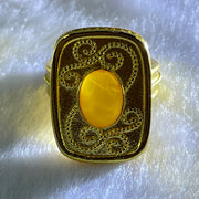 Natural Butterscotch Amber in  Sliver Gold Color Ring (Adjustable Size) 7.54g 9.9 by 7.1 by 3.5mm - Huangs Jadeite and Jewelry Pte Ltd