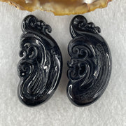 Type A Opaque Black Omphacite Jadeite Dragon 12.51g 42.4 by 20.6 by 8.2mm and Phoenix 13.27g 42.6 by 20.7 by 8.7mm Pair Pendant - Huangs Jadeite and Jewelry Pte Ltd