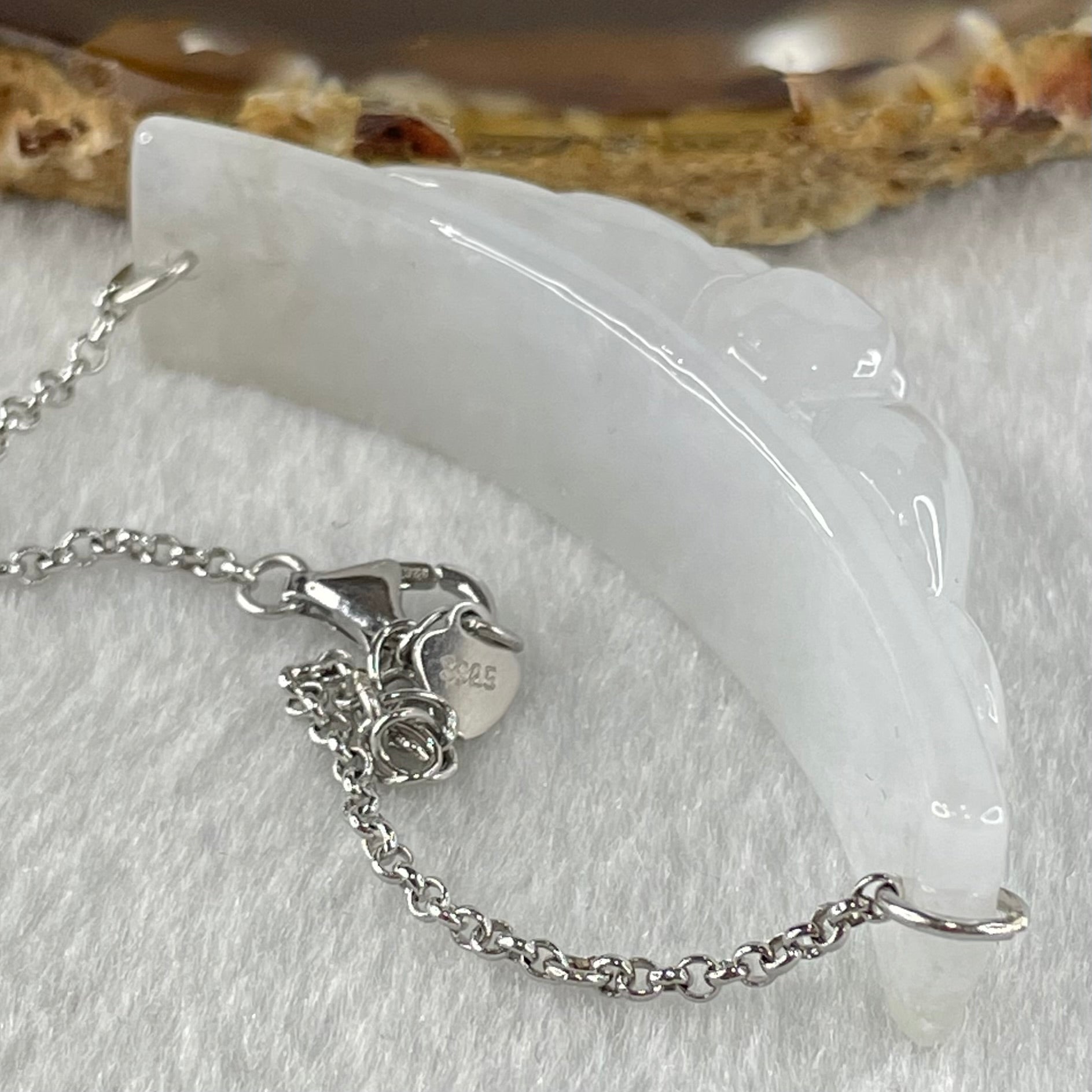 Type A Semi Icy Faint Lavender Jadeite Flower Charm in S925 Sliver Bracelets 13.70g 53.0 by 12.8 by 13.5mm - Huangs Jadeite and Jewelry Pte Ltd