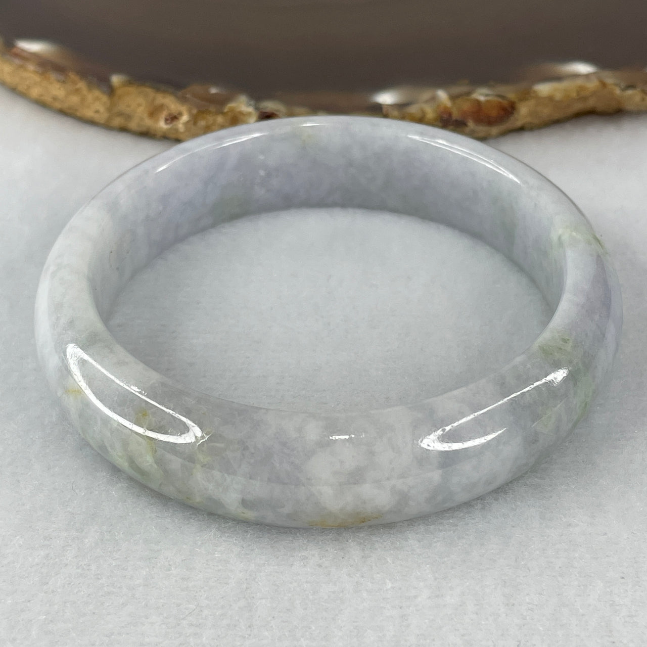 Certified Natural Type A Light Lavender with Green and Yellowish Patches Jadeite Bangle 59.74g Internal Diameter 58.5mm 15.0 by 8.7mm (External Line, External Rough)