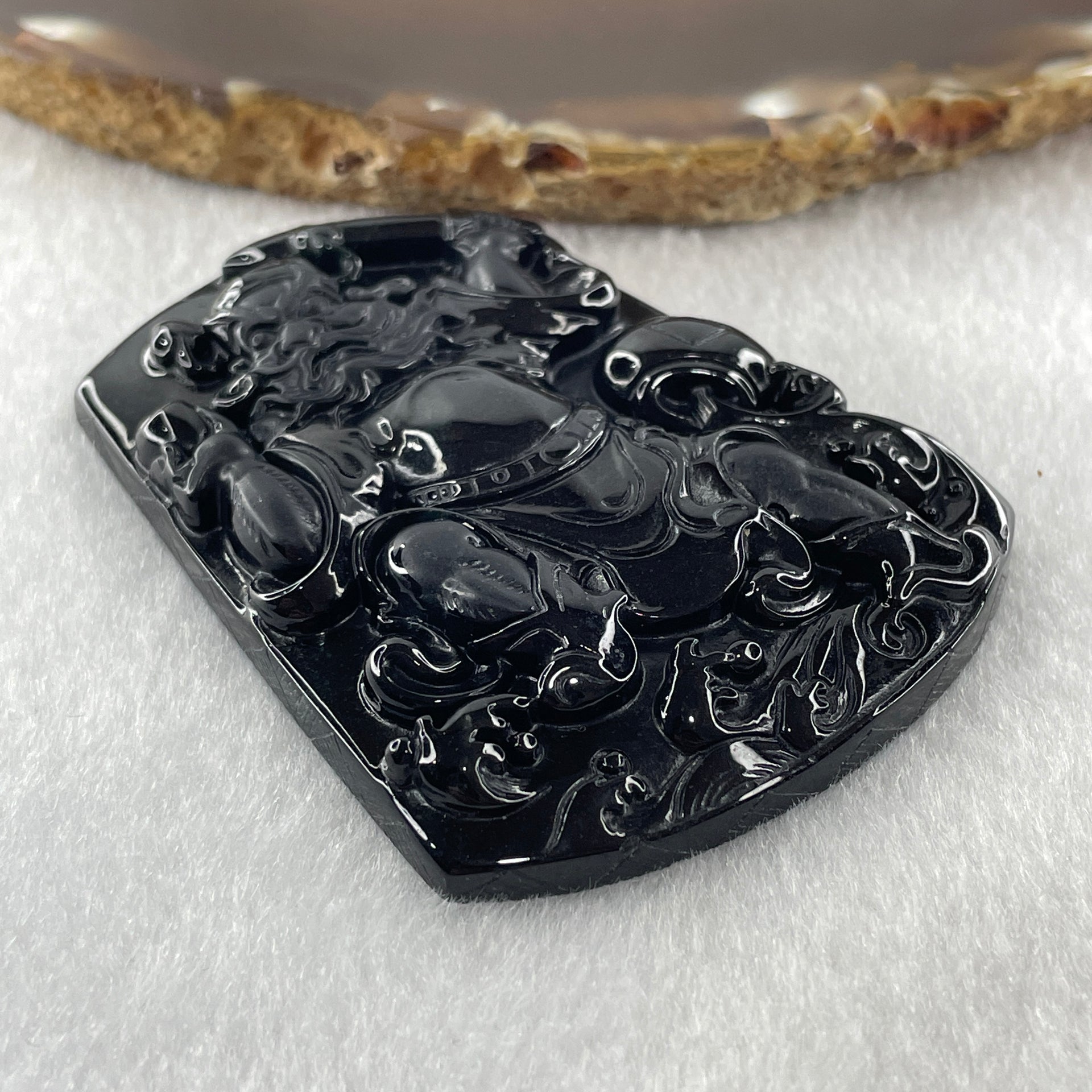 Type A Opaque to Partial Translucent Black Omphacite Jadeite Zhong Kui Pendant 37.41g 64.9 by 49.5 by 8.8mm - Huangs Jadeite and Jewelry Pte Ltd