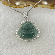 Type A Icy Blueish Green Jadeite Milo Buddha Pendent with Crystals in S925 Sliver Setting and Chain 11.73g 20.8 by 23.5 by 3.5mm - Huangs Jadeite and Jewelry Pte Ltd