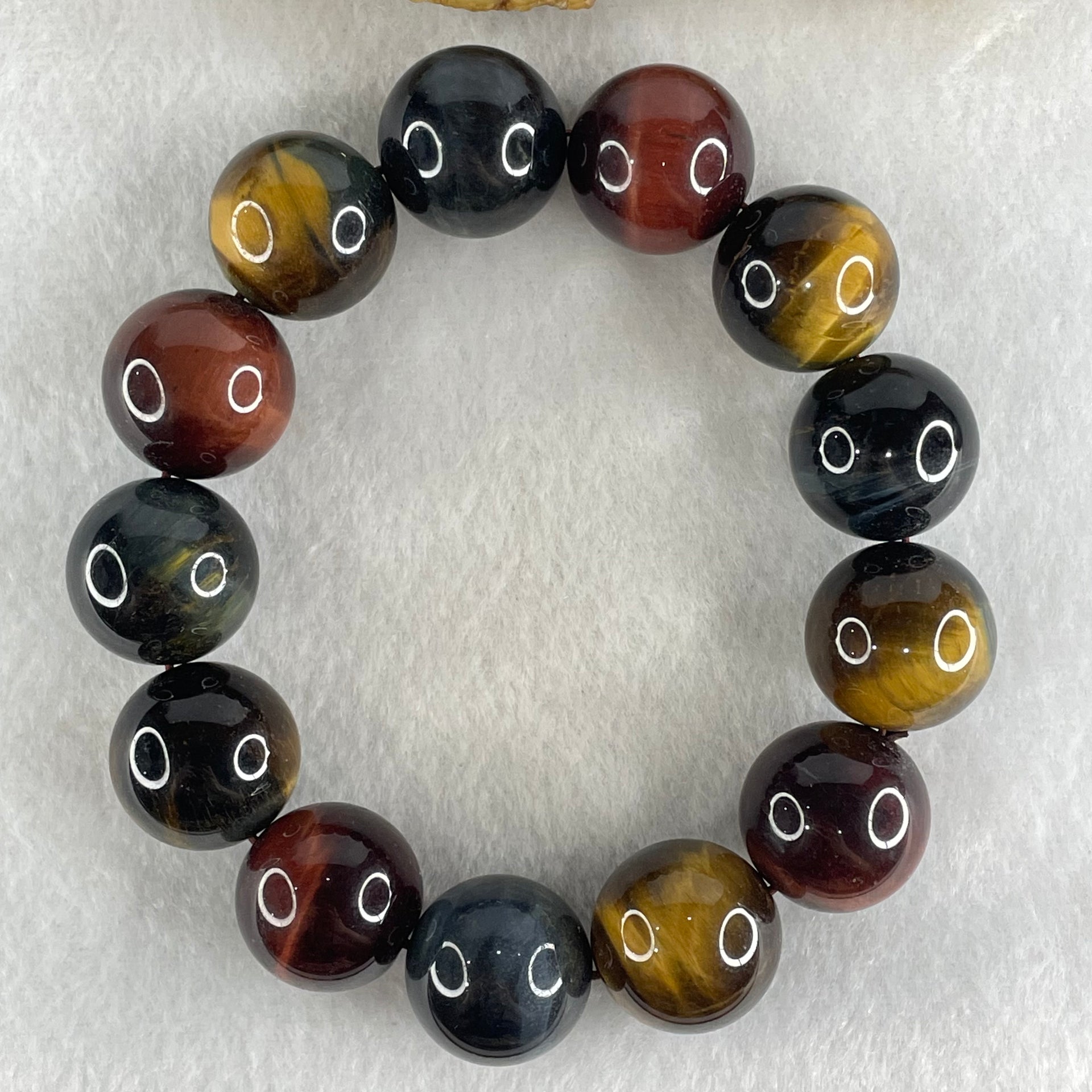 Natural Red Yellow Blue Tiger's Eye Quartz Beads Bracelet 110.63g 18cm 18.4mm 13 Beads - Huangs Jadeite and Jewelry Pte Ltd