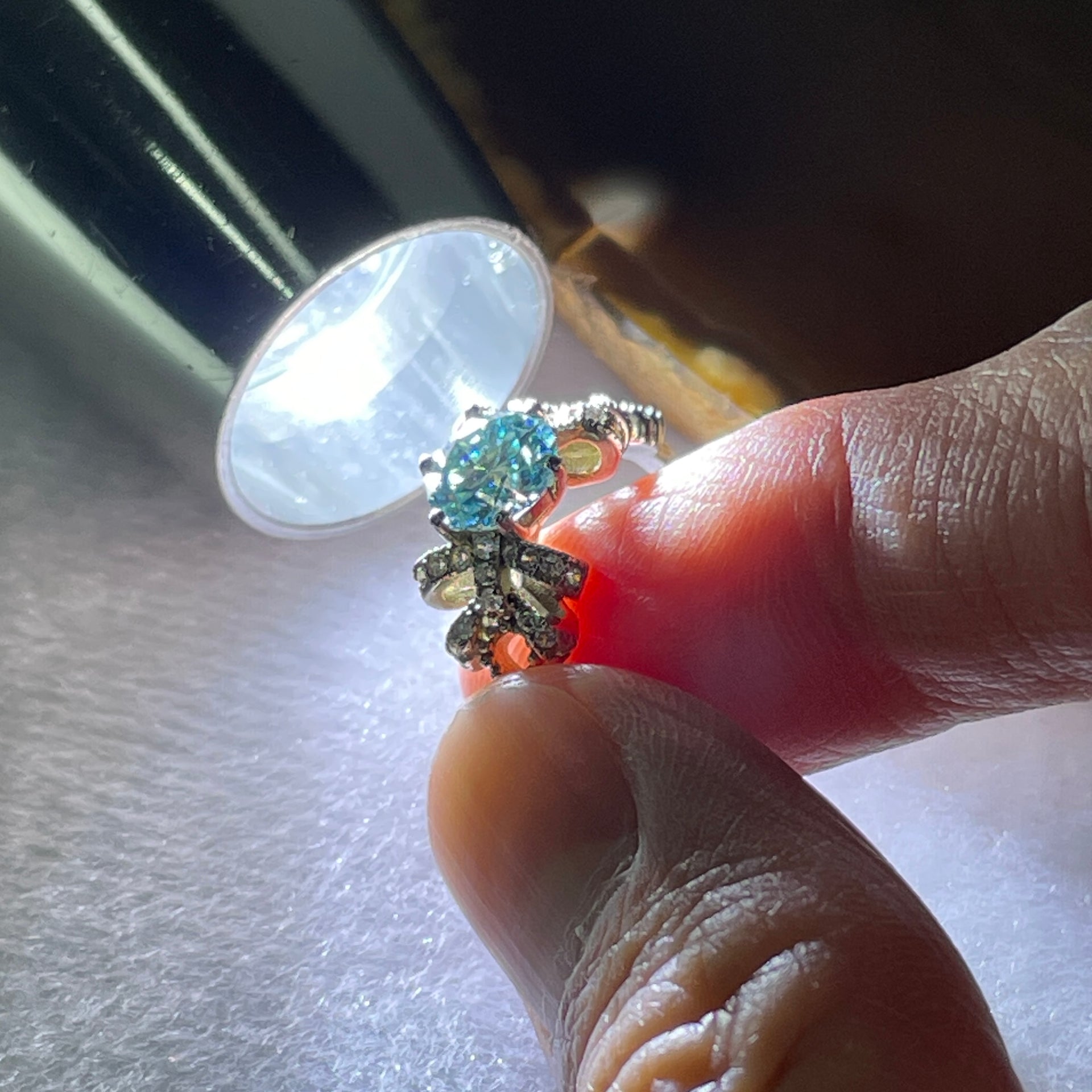 Blue Moissanite Ring in S925 Sliver 2.69g 6.7 by 4.5mm (Adjustable Size) - Huangs Jadeite and Jewelry Pte Ltd