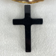 Type A Opaque Black Jadeite Cross Pendant 26.19g 64.8 by 41.5 by 9.3mm - Huangs Jadeite and Jewelry Pte Ltd