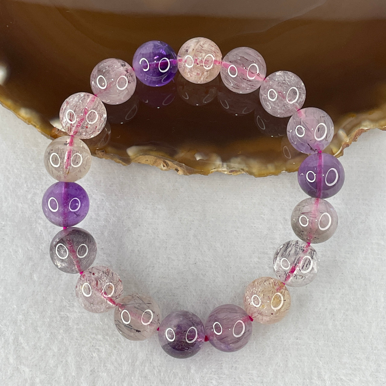Certified Above-Average Grade Natural Super 7 Crystal Beads Bracelet | Substantial Master Statement Strand | Authentic Sacred Seven Multi-Mineral Inclusions Quartz Spiritual Catalyst & Auric Shield Bracelet (31.52g | 15.5cm Length | 10.8mm | 18 Beads)
