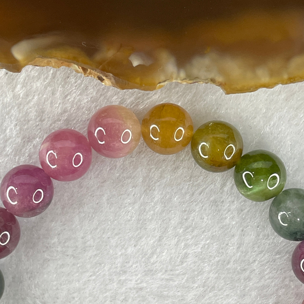 Above Average Grade Natural Intense Rainbow Tourmaline Crystal Beads Bracelet 15.86g 14cm 7.8mm 22 Beads