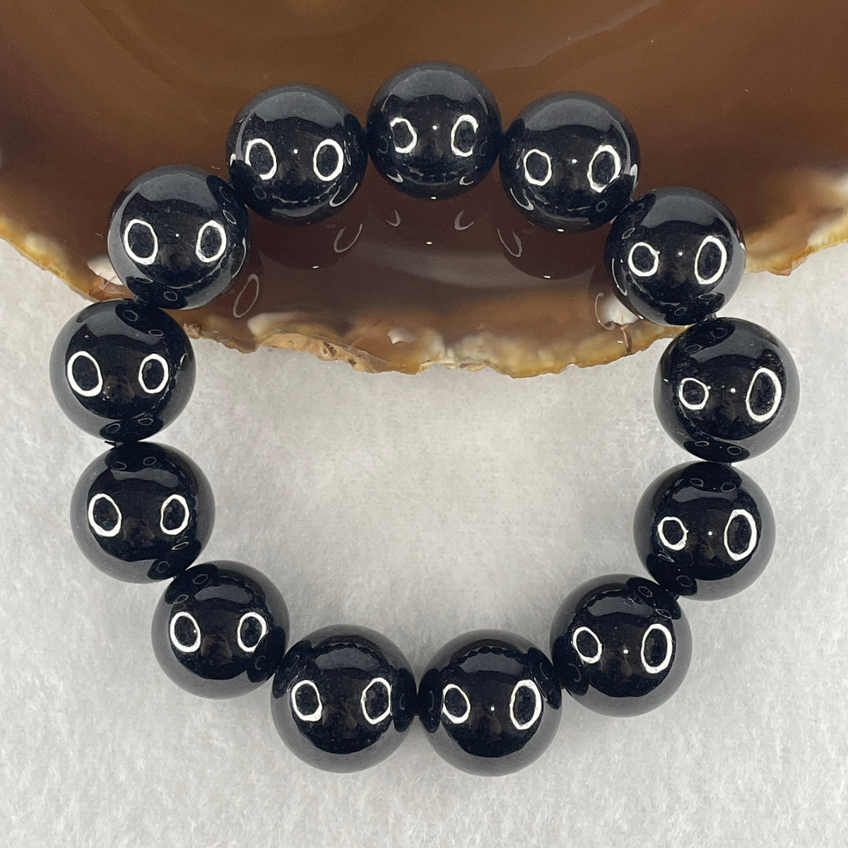 Certified Type A Opaque Black Omphacite Jadeite Statement Bracelet | Bold 16.4mm Natural Black Jade Protection & Power Talisman (91.41g | 16cm | 13 Beads)