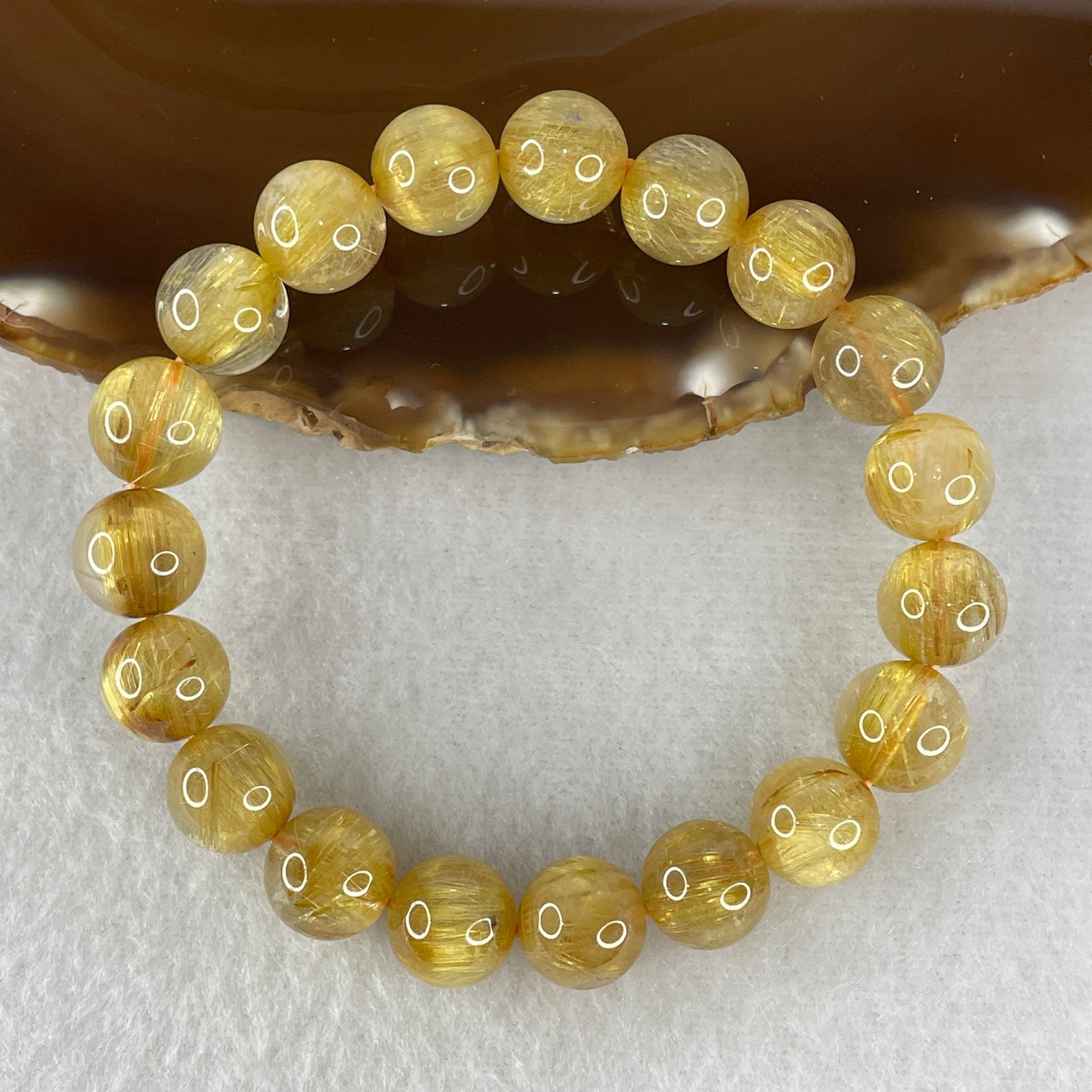 Certified Collector's Grade Cat's Eye Shun Fa Golden Rutilated Quartz Beads Bracelet | 10.8mm Titanium Rutilated (32.582g | 16.5cm Wrist Sizing | 19 Beads)